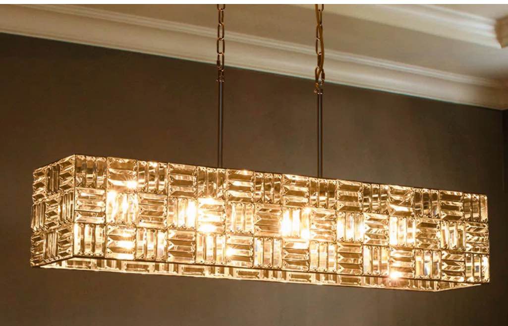 8 - Light Linear Island Rectangular Crystal Chandelier