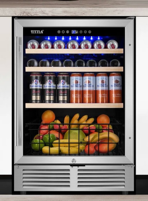 24 in Single Zone 220 Plus Cans Beverage Refrigerator in Silver with 2 Different Door Handle ( Slightly Used)