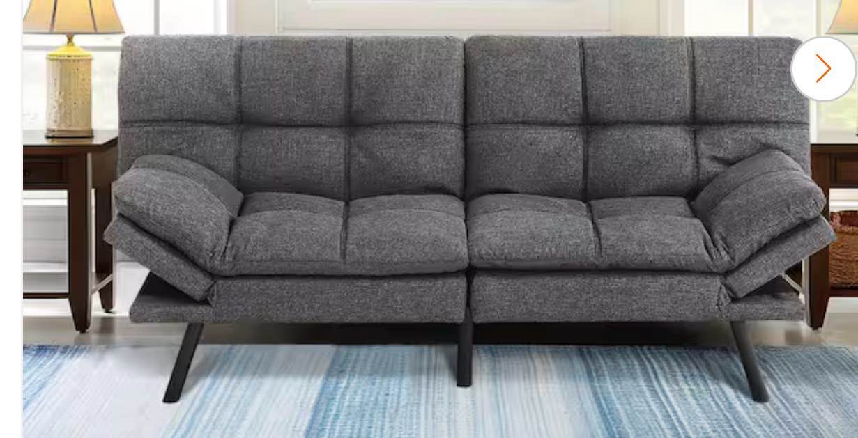 71 in. Dark Gray Linen Fabric Twin Size Memory Foam Futon Sofa Bed Foldable Convertible Loveseat