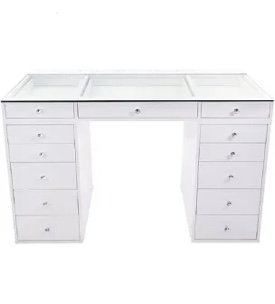 SlayStation Plus 2.0 Tabletop Vanity Desk with Clear Glass Top and 5 Drawer Units Bundle for Storage (Top only! Does not come with legs!)
