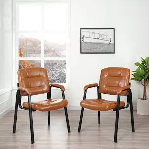 Faux Leather Seat office waiting room chairs, office guest chair, Waiting Room Reception Chair with Arm Rest (Set of 2) by Naomi Home