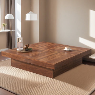 Square Marble Veneer Coffee Table Sliding Top With Storage By Ivy Bron