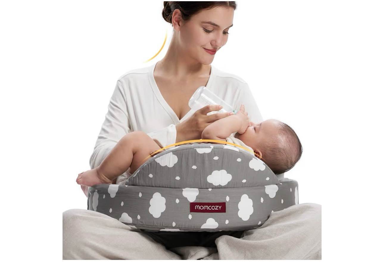 Momcozy Innovative Safety Guard Nursing Pillow - Firm & Springy Memory Foam - Stable, Ergonomic Support & Comfort - Wider Breastfeeding Cushion, Adjustable, Removable Cover, Baby Safety Certified