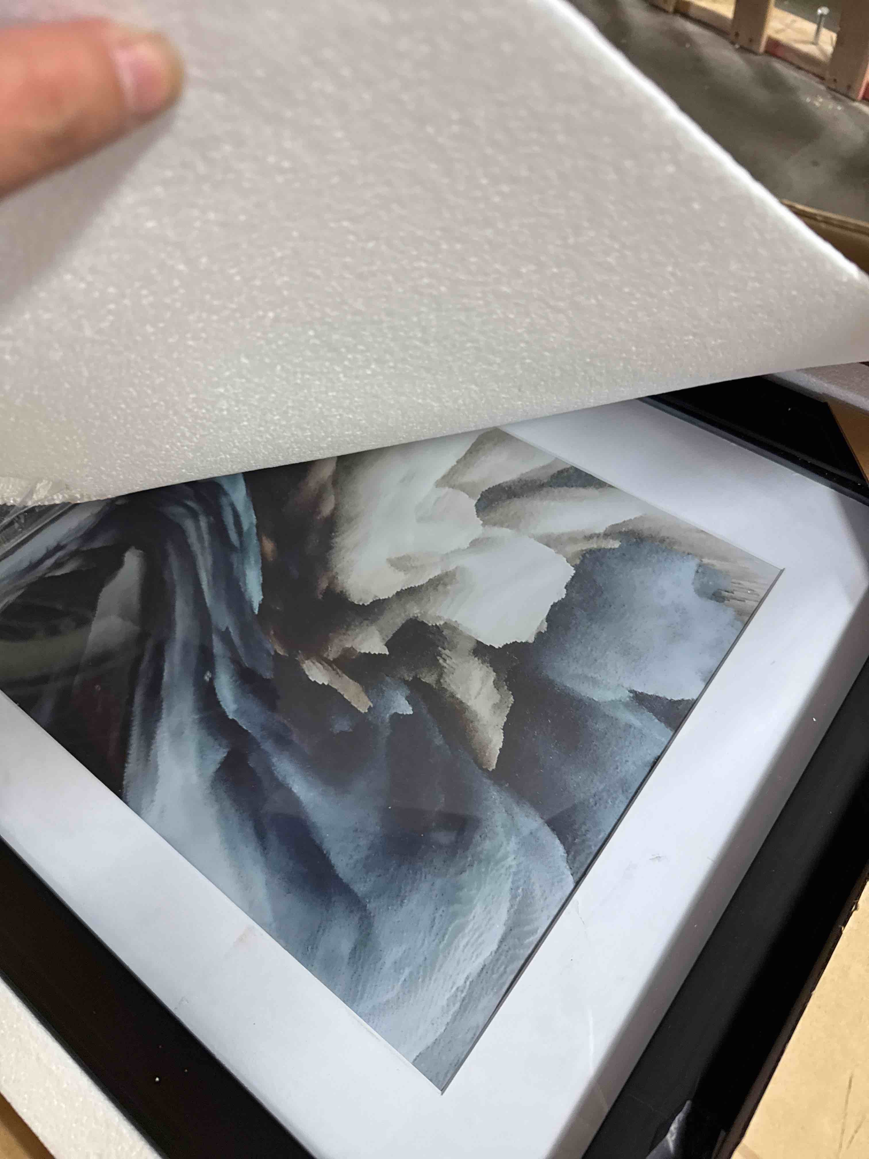 Condition photo showing New/Like New for Frame Amo 16x28 Black Solid Wood Poster Frame, White Mat for 12x24 Image, Tempered Glass Front, 1.5 inch Wide, 1 inch Thick, High-End, Heavy-Duty, Gallery Grade & Acid-Free