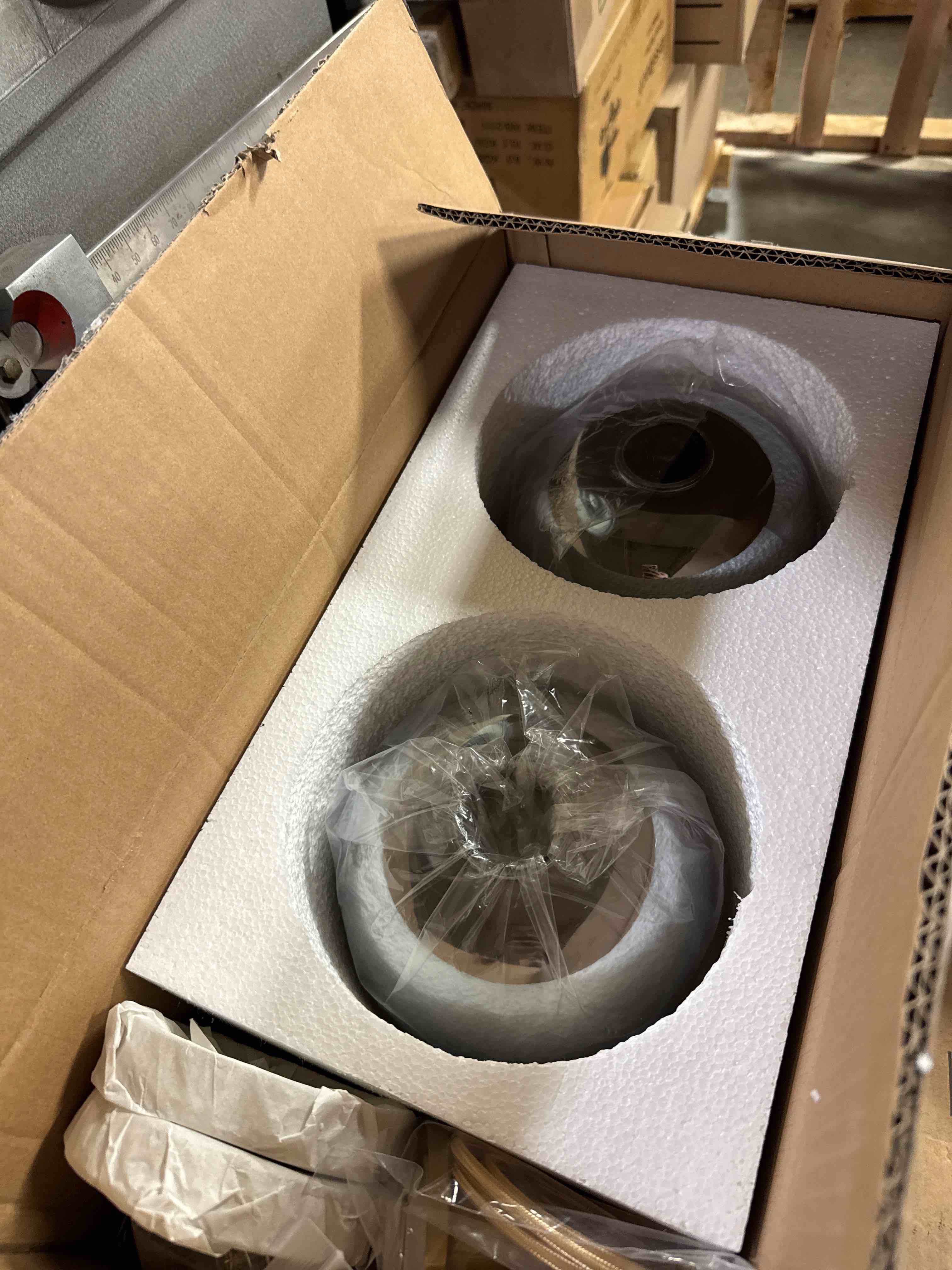 Condition photo showing New/Like New for 2 Pcs Battery Operated Pendant Light,Battery Ceiling Light With 10000 mAh RGB Rechargeable Light Bulbs 50 hrs Run Time,Glass Hanging Light with Remote Control For Kitchen Island,No Wiring Required