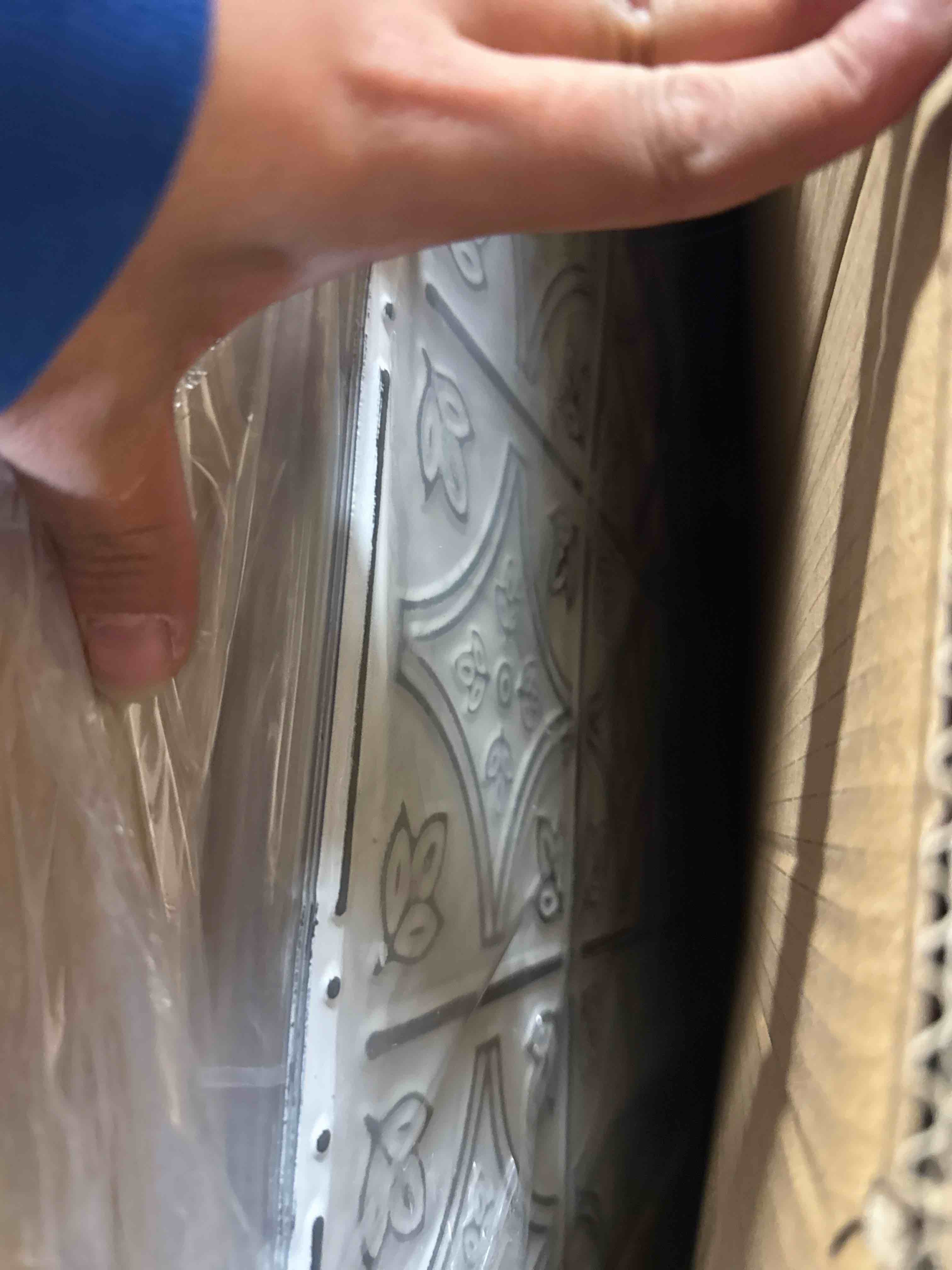 Condition photo showing New/Like New for Tin Wall Tiles 24x24 Nail-Up, Stair Risers, Metal Ceiling Tiles, 5 Pack (Antique White) Antique White 24x24" 5pcs