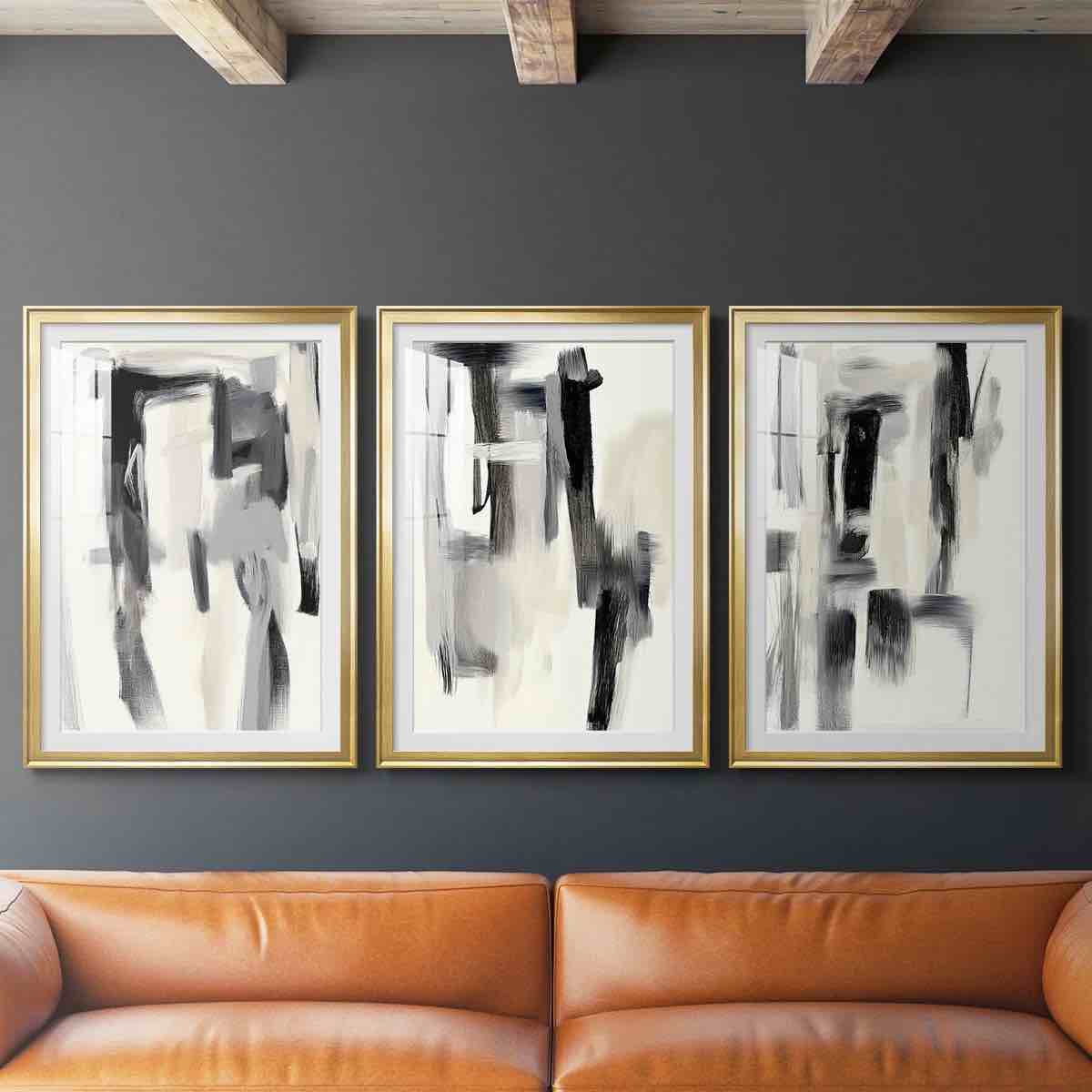 ABSTRACT Series DCCCIII -Custom Framed Premium Print W Matt - 3 Pieces (Set of 3) By Hokku Designs