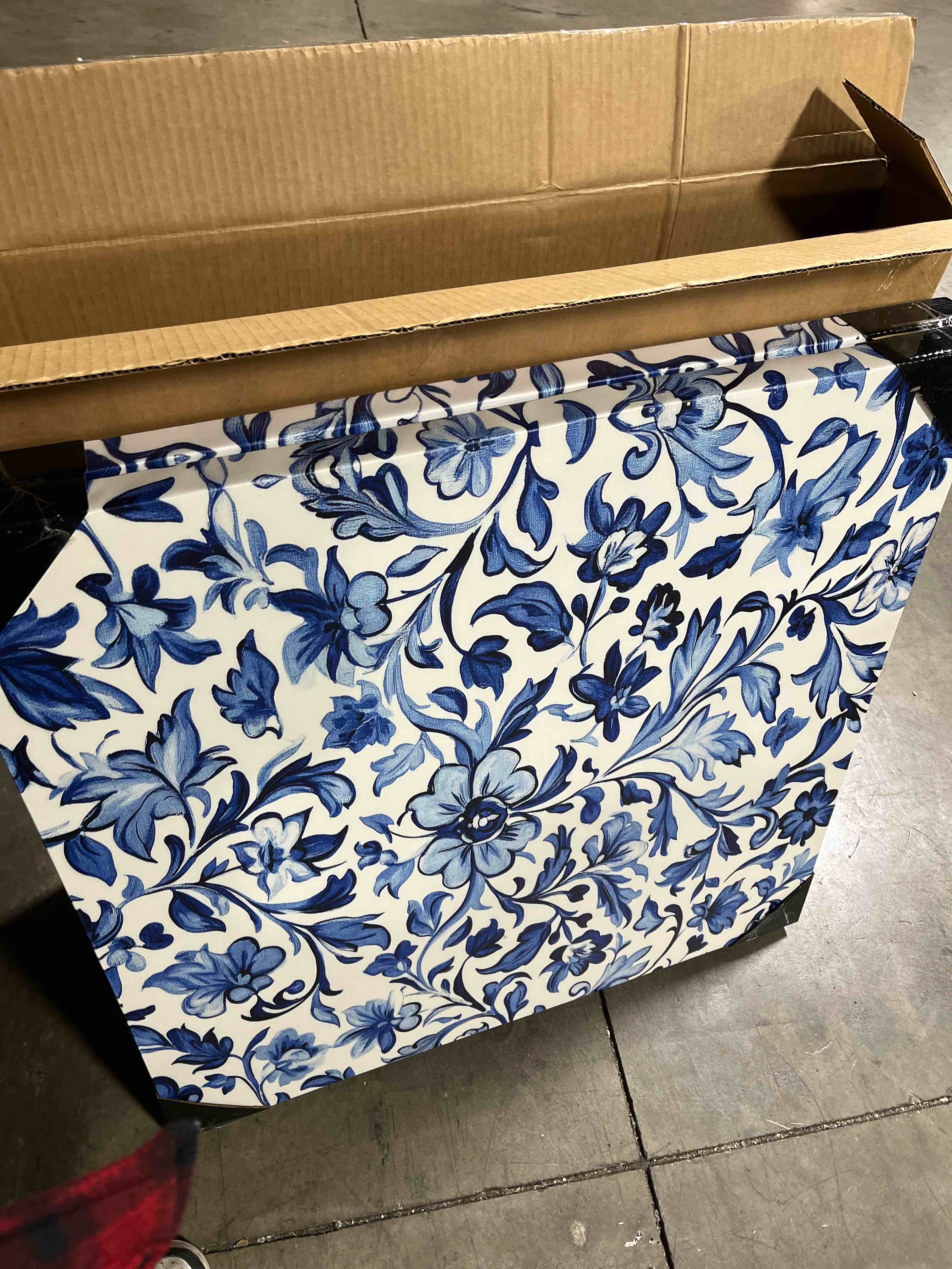 Condition photo showing New/Like New for Renditions Gallery Set of 2 Peel & Stick Framed Prints, Abstract Wall Art, Blue and white Floral Tapestry Wall Decor Vintage Abstract VII