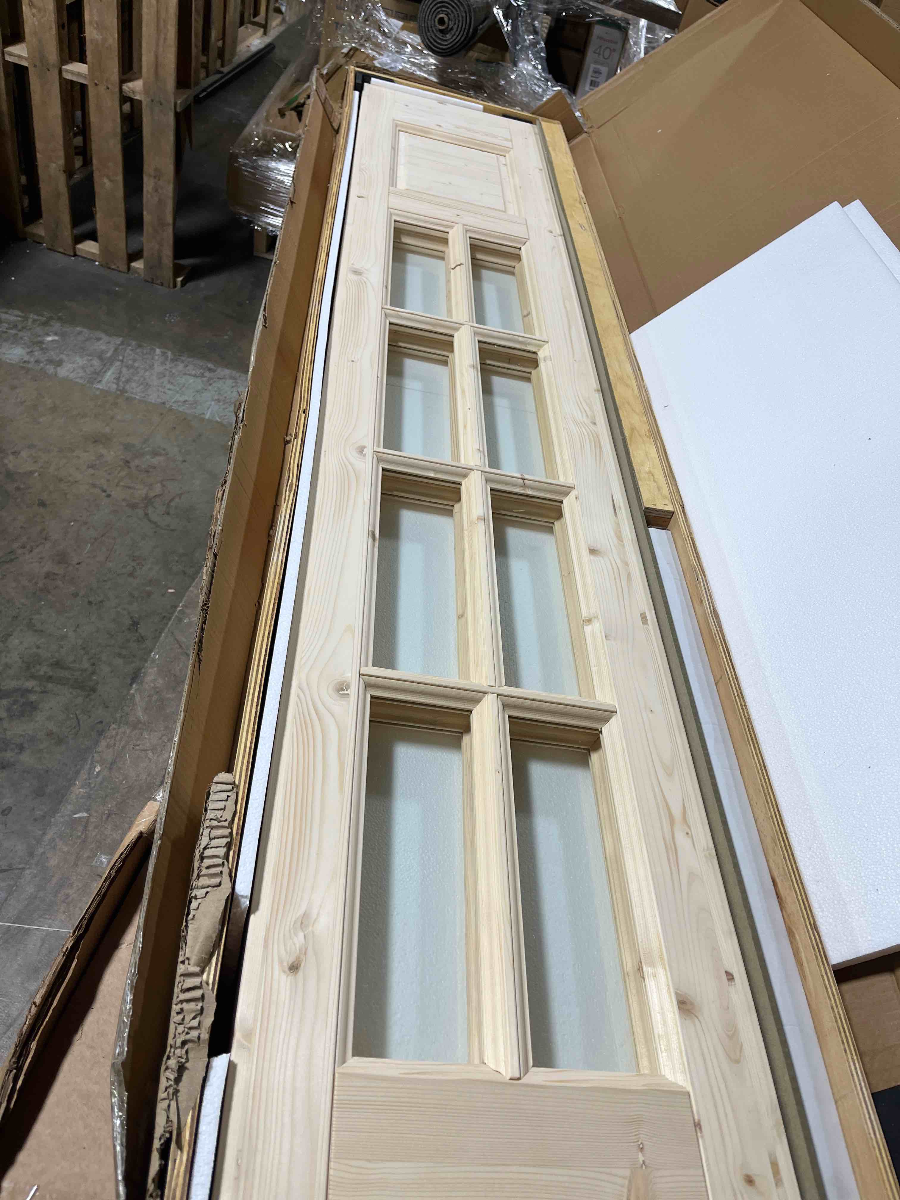 Condition photo showing New/Like New for Bifold Doors for 30"×80" Opening, Clear Glass French Interior Folding Barn Door with Concealed Hardware Kit Included, Spruce Wood Support DIY Dyeing, Preassembled Door, Save Space