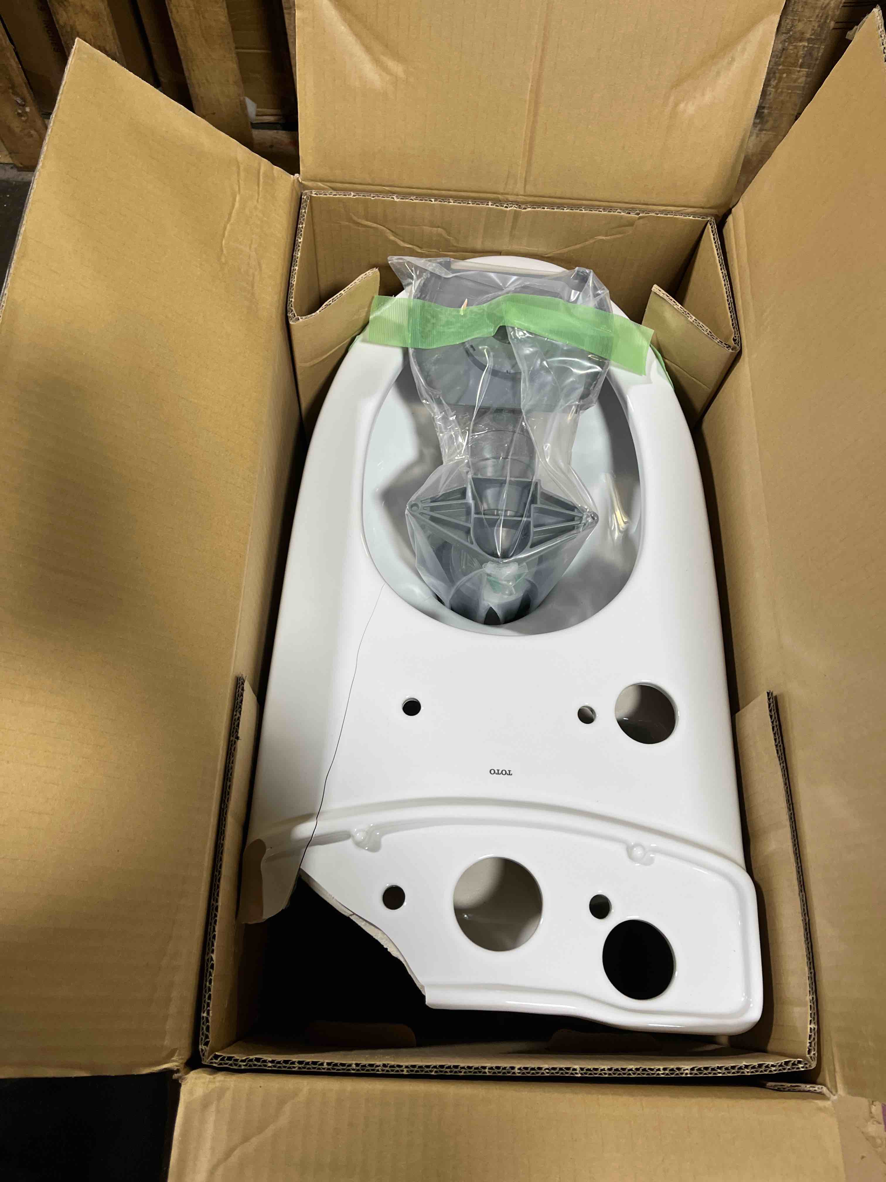 Condition photo showing As Is for TOTO® Aquia® IV Elongated Universal Height Skirted Toilet Bowl with CEFIONTECT®, WASHLET®+ Ready, Cotton White - CT446CEFGNT40#01