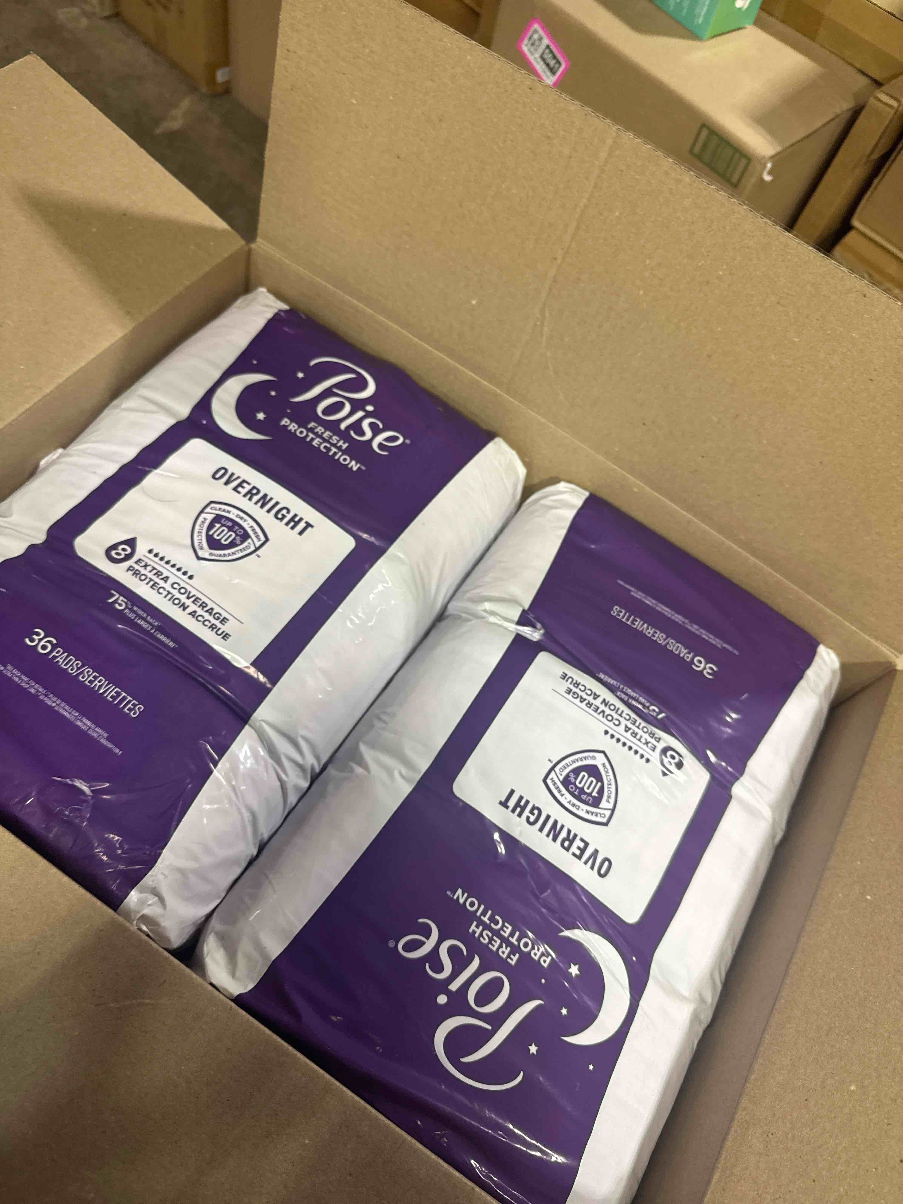 Condition photo showing New/Like New for Poise Overnight Incontinence & Postpartum Pads for Bladder Leaks, 8 Drop Extra Coverage, 72 Count (2 Packs of 36), Packaging May Vary Long 72