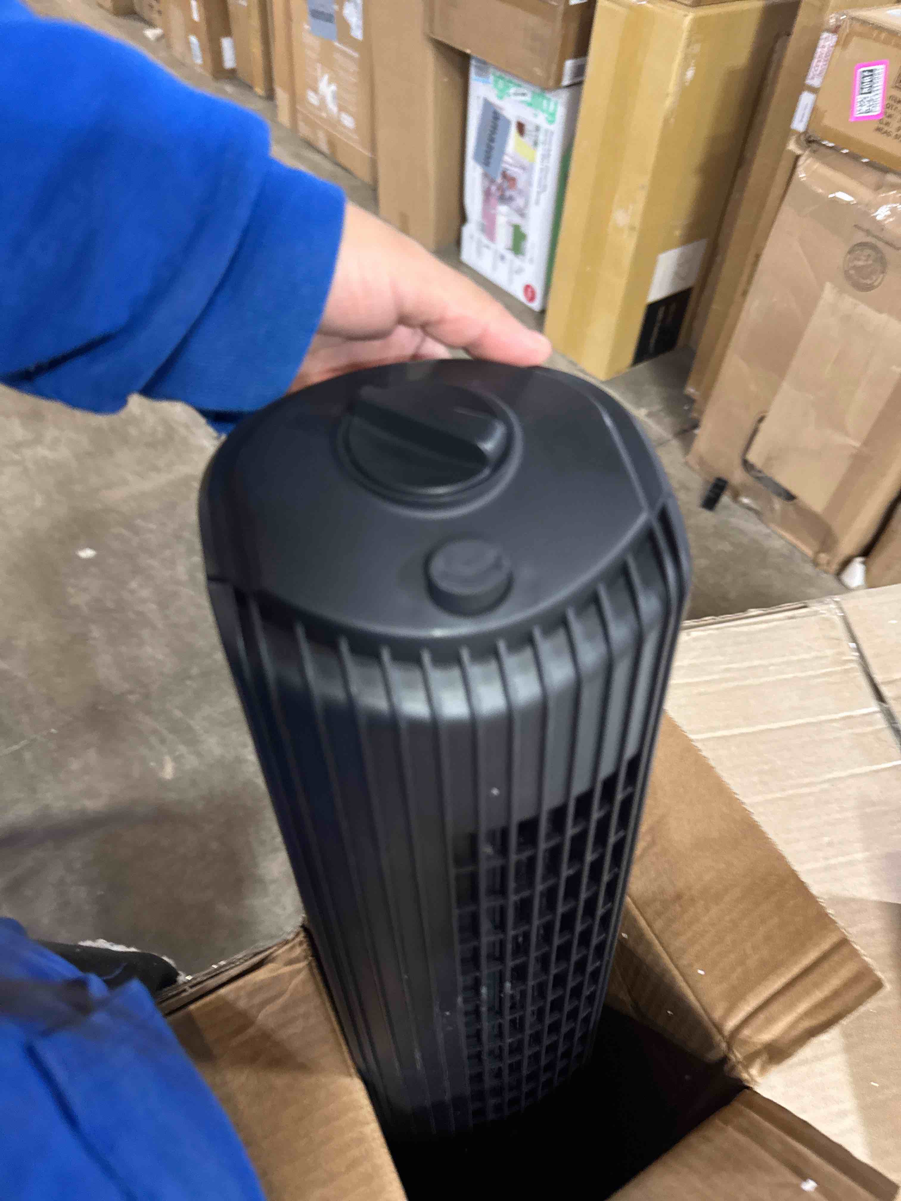 Condition photo showing Good Condition for Amazon Basics 28" 60-Degree Oscillating Tower Fan for Bedroom, Living Room, Office, With 3 Speeds, Intuitive Mechanical Control, Black, 35W, 27.8"H x 9.4"D x 9.4"W 28" - Mechanical Control