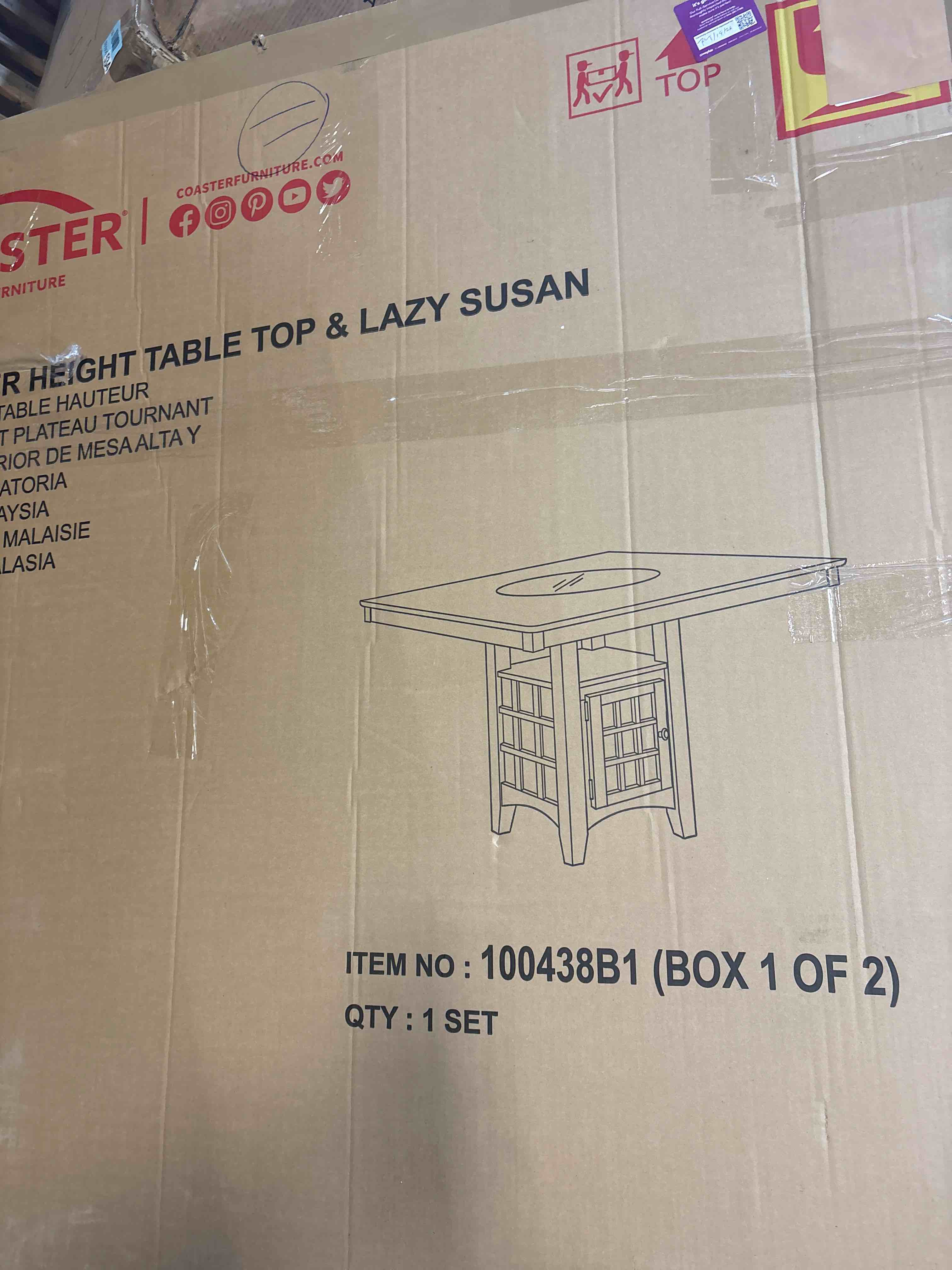 Condition photo showing New/Like New for COASTER Gabriel Counter Height Dining Table with Storage Pedestal Base Cappuccino, TABLE TOP, BOX 1 OF 2 ONLY*