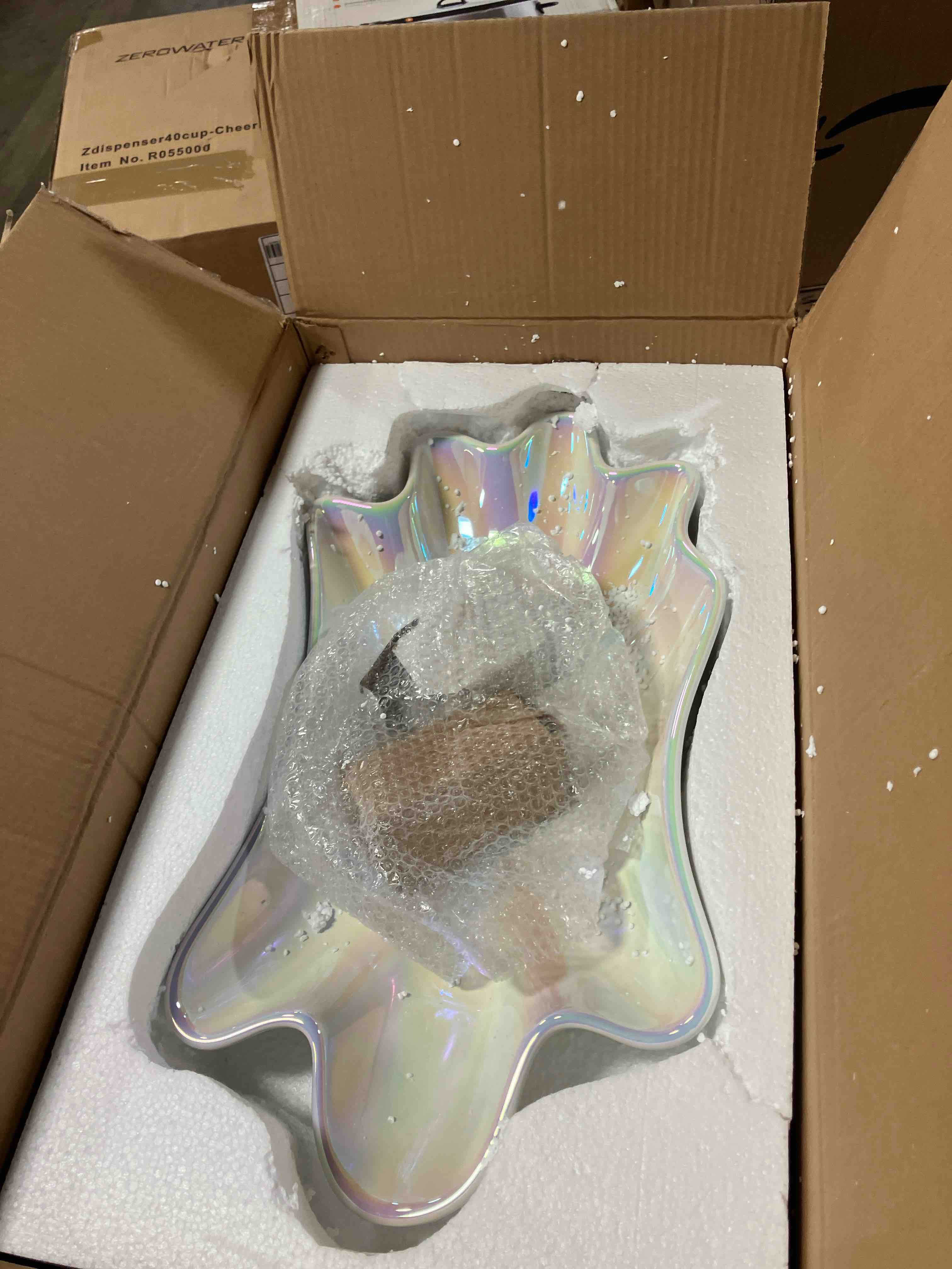 Condition photo showing New/Like New for MEJE 24-Inch Unique Lotus Leaf Flower Shape Bathroom Vessel Sink, Above Counter Porcelain Ceramic Vessel Vanity Sink, Art Basin, Pearl Glaze Color (Include Pop Up Drain) Lotus Leaf Flower Shape Pearl Glaze