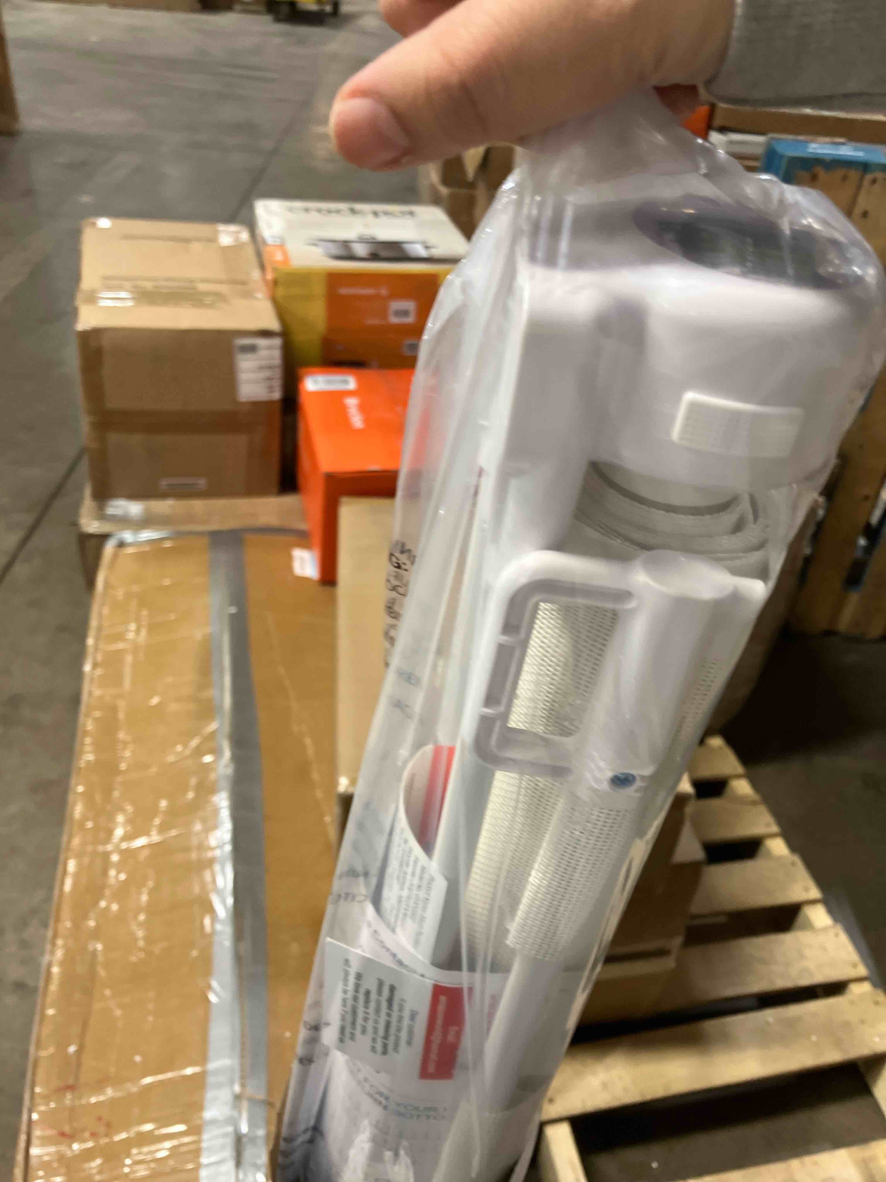 Condition photo showing New/Like New for Reinforced 85 Inch Wide Retractable Dog Gate Extra Long Baby Gate with Support Rods – Prevent Crawling Under, Indoor Extra Wide Retractable Baby Gate Retractable Gate Outdoor Gates for Decks, White 85" Wide with Support Rods White