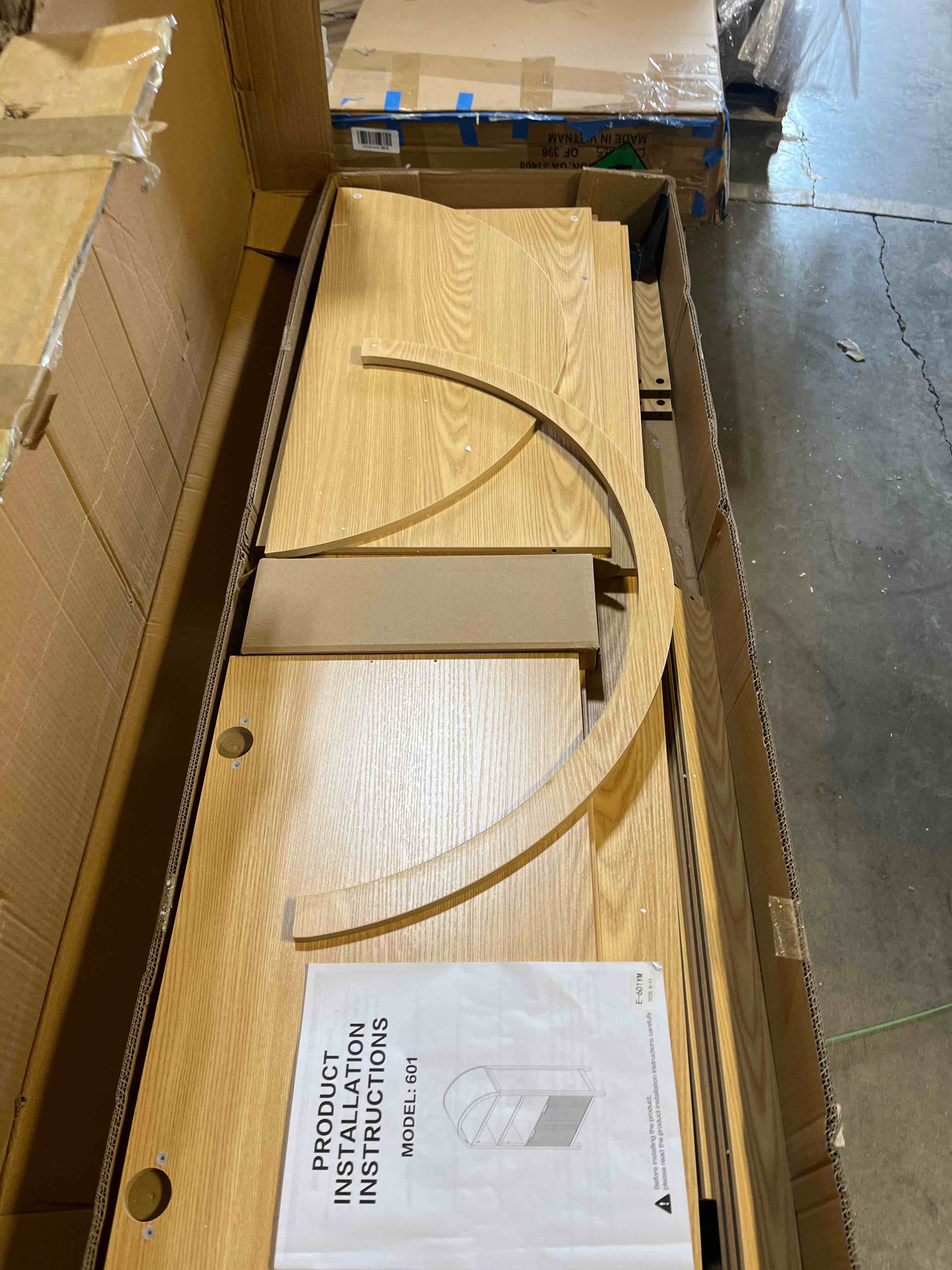 Condition photo showing Good Condition for Arched Cabinet Bookshelf Bookcase - 71” Tall Mid Century Arched Display Cabinets, Rounded Bookshelf with Fluted Doors, Open Shelf Storage Cabinet for Dining Room (Natural)