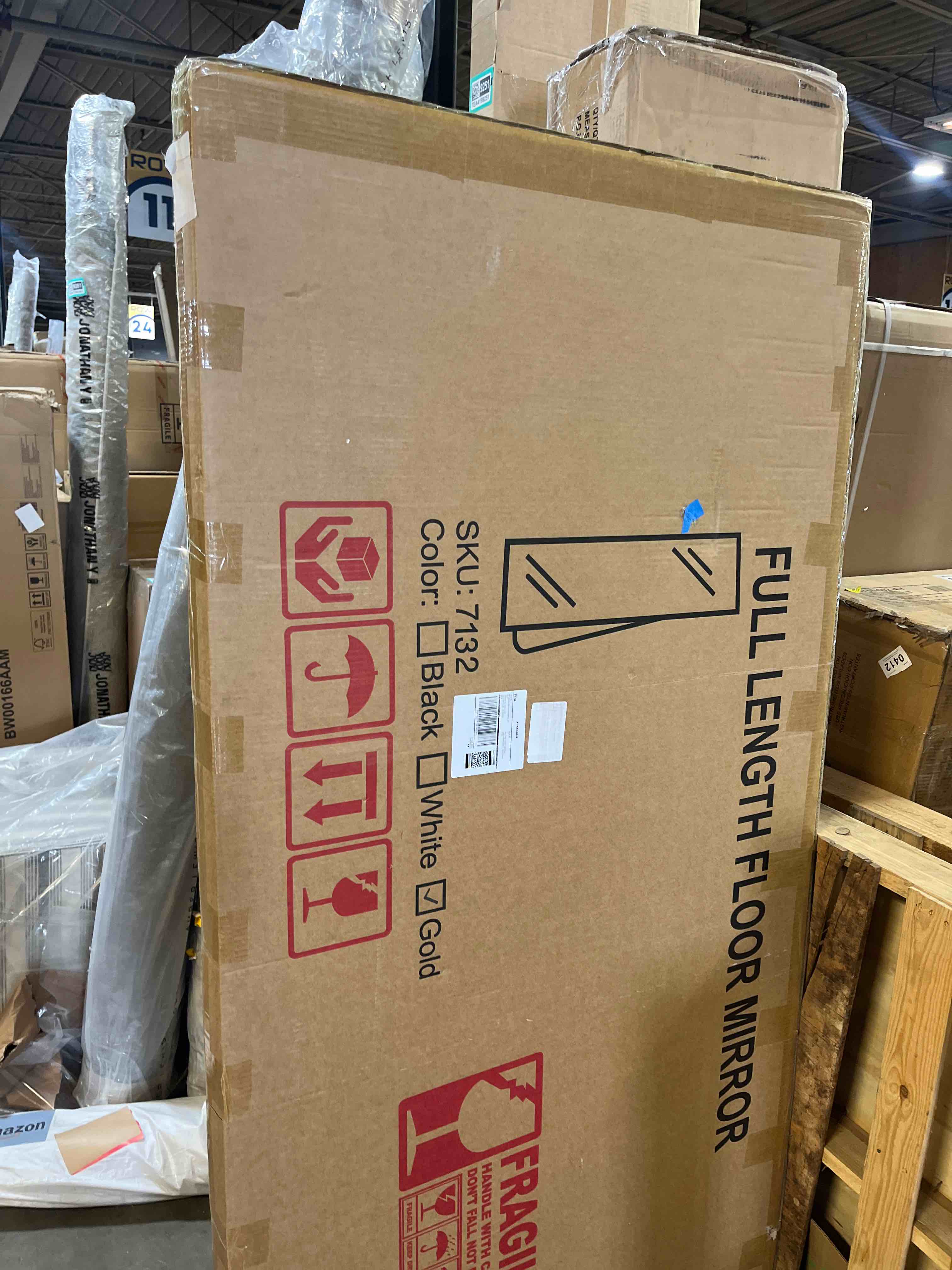 Condition photo showing New/Like New for 71x32" Large Rectangle Full Length Floor Mirror, Gold Standing Mirrors for Bedroom, Full Body Dressing Mirror with Stand, Tempered Glass Safety Wall Mirror for Living Room, Bathroom, Entryway Decor Golden Rectangle 01 71"L x 32"W