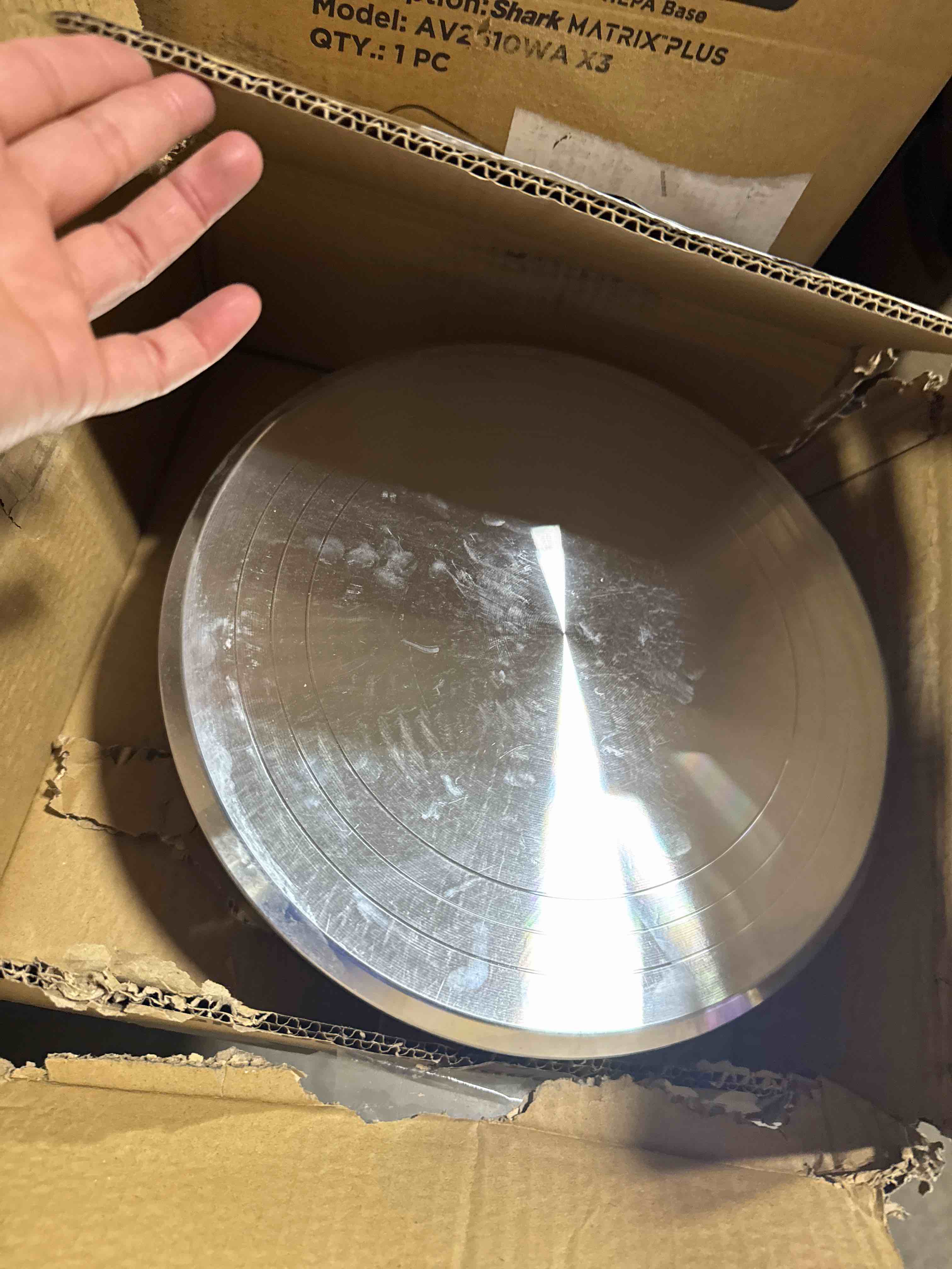 Condition photo showing Good Condition for Syntus Aluminum Alloy Revolving Cake Stand, 12 Inch Cake Turntable for Decorating Super Smooth and Quiet Rotation Cake Decorating Stand for Party Wedding, Bright Silver Base