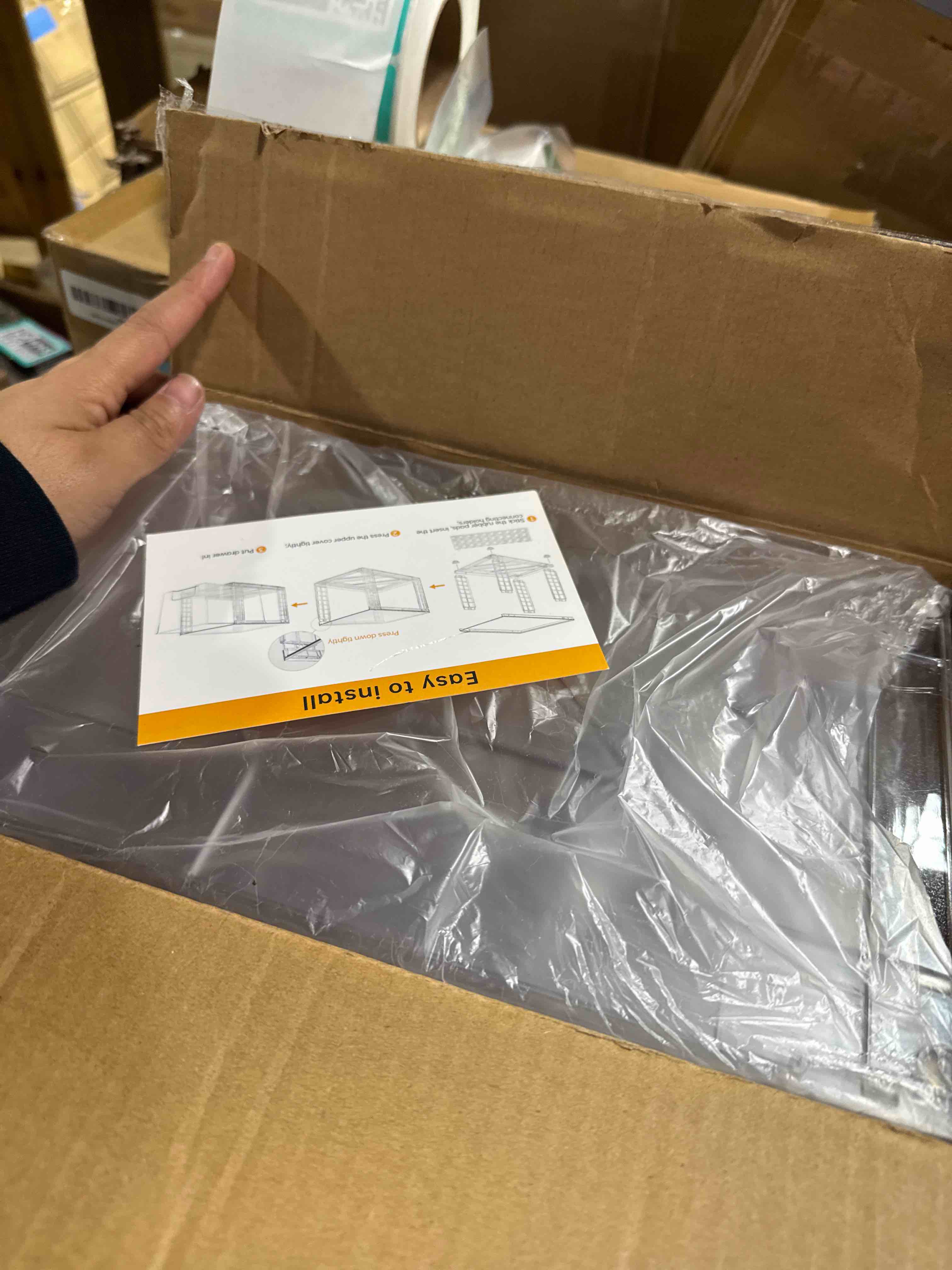 Condition photo showing New/Like New for 4Pack Large Stackable Kitchen Storage Drawers, Clear Foods Organizer Bins with Handles, Easily Assemble for Bathroom, Kitchen, Pantry, Cabinet, Closet(XL-UP Handle) 4 XL-Up Handle