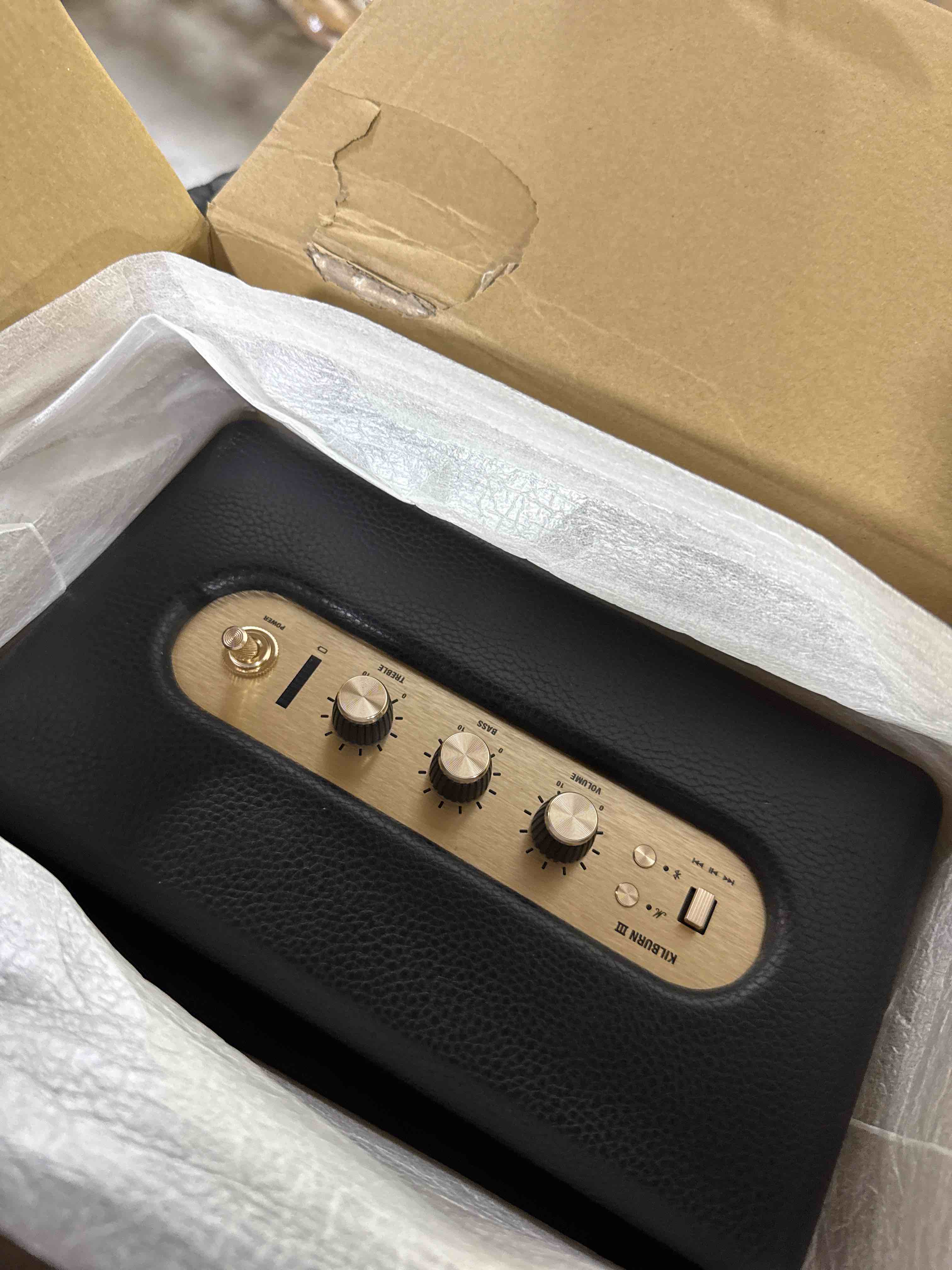 Condition photo showing New/Like New for Marshall Kilburn III Portable Bluetooth Speaker - Black & Brass Black & Brass One Size Kilburn III