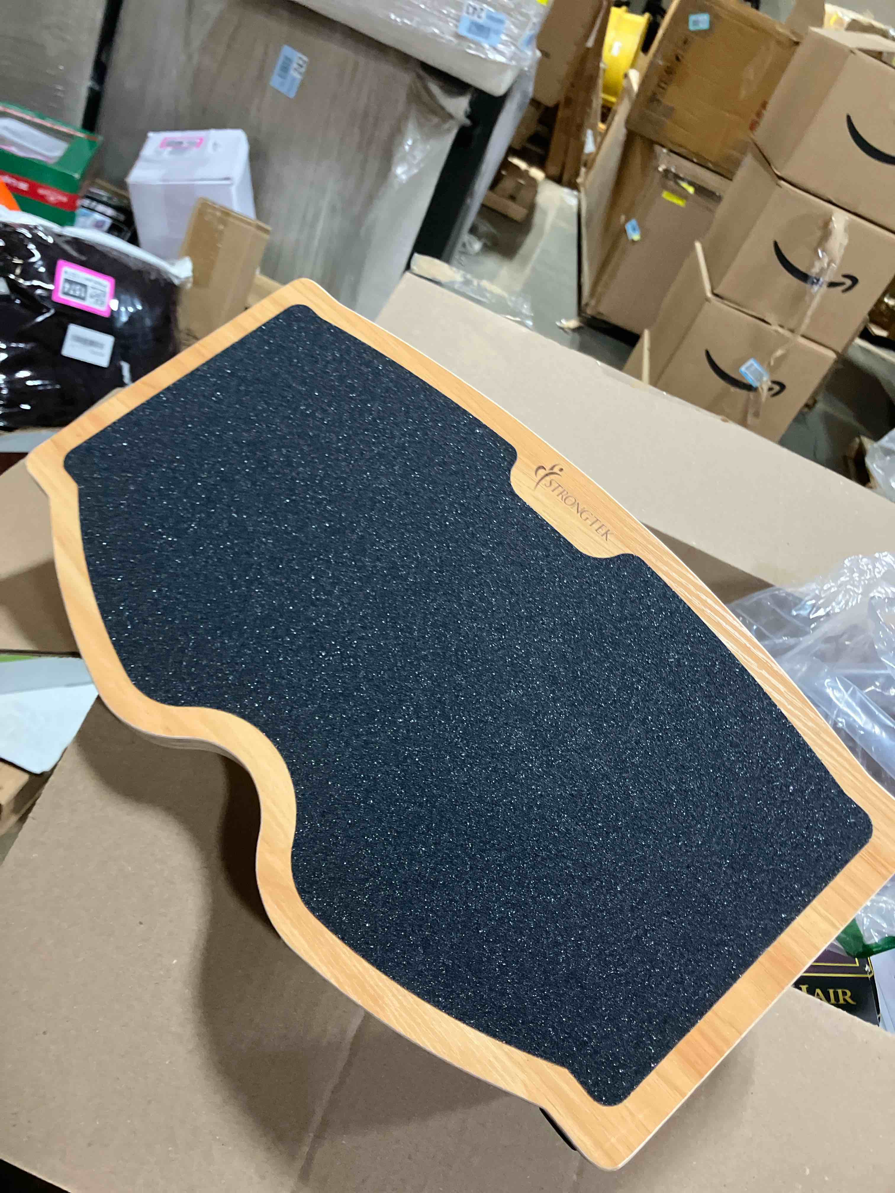 Condition photo showing New/Like New for StrongTek Ergonomic Wood Foot Rest for Enhanced Circulation & Comfort, 350lbs Capacity, Rocker Balance Board for Standing Desks, Non-Slip, No Assembly, 18" Wide - Ideal for Office/Home