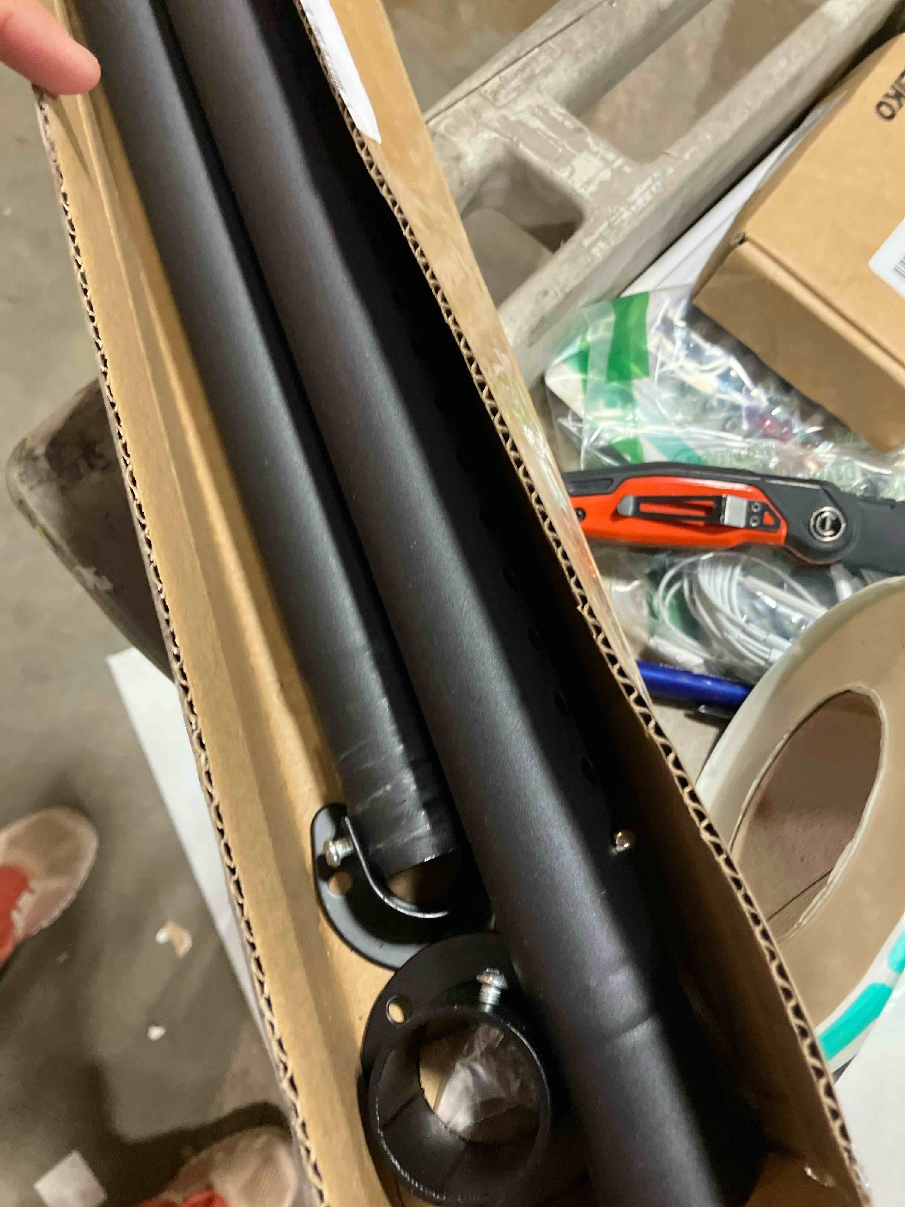 Condition photo showing Good Condition for Metal Black Closet Rods for Hanging Clothes, 1.3 Inch Diameter Heavy Duty Closet Rod 17-51 Inch Adjustable Clothes Hanging Bar Shower Curtain Rods for Closet, Wardrobes, Bathroom, Windows 17-51"