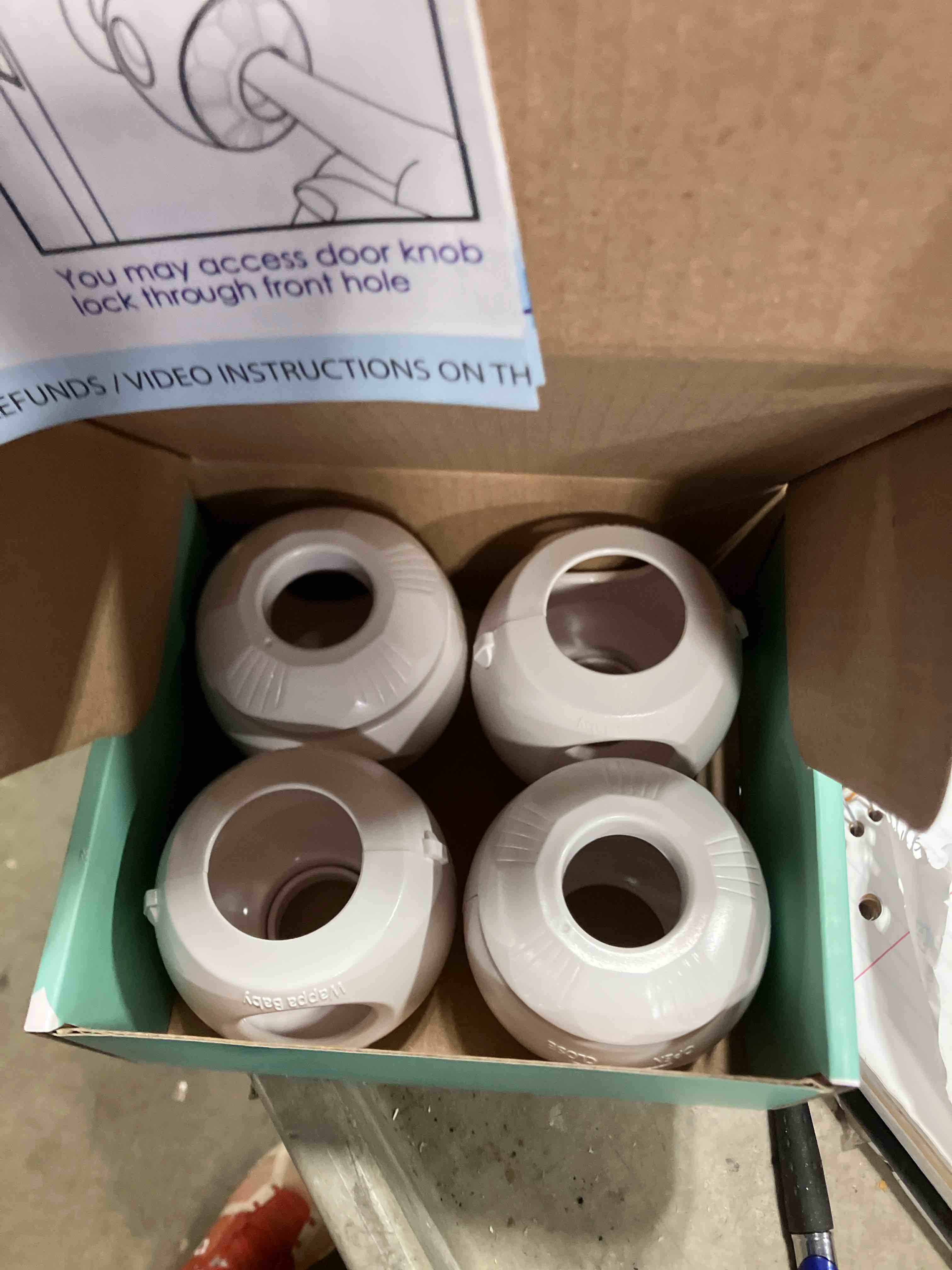 Condition photo showing New/Like New for Child Safety Door Knob Cover (4 Pack) Hard-to-Remove Dual-Lock Door Handle Covers for Kids - Reusable Baby Proof Door Knob Locks - Installs Easily, No Tools Needed (White) 4 White