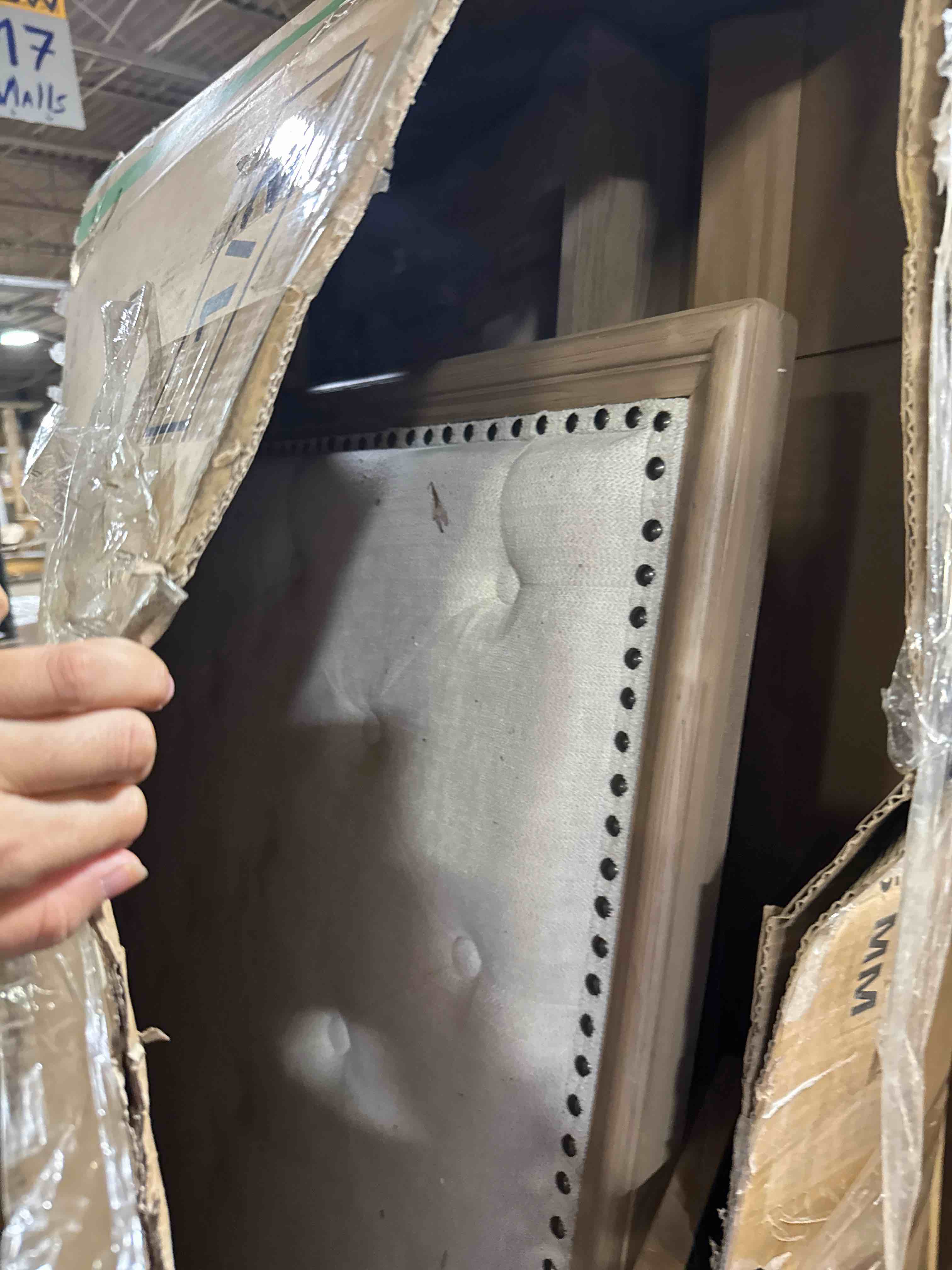 Condition photo showing Good Condition for Generic 1pc Contemporary Queen Size Panel Upholstered Platform Bed Gray Finish Wooden Bedroom Furniture, Grey ( 2 Boxes Total)