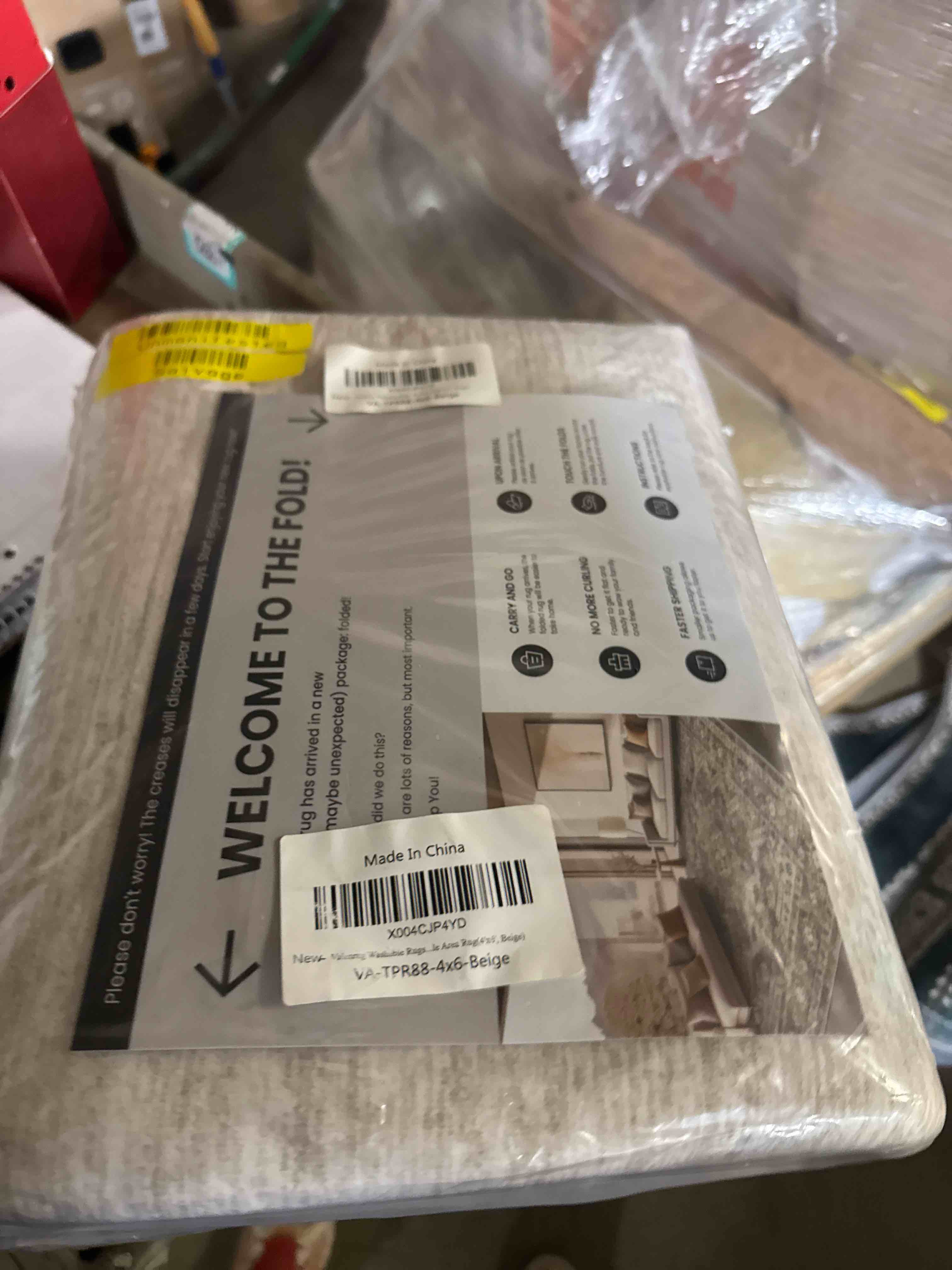 Condition photo showing New/Like New for Valenrug Washable Rugs 4x6 - Stain Resistant 4x6 Area Rugs for Living Room, Non Slip Backing Printed Rugs for Bedroom, Folable Machine Washable Area Rug(4'x6', Beige) 01-beige 4' x 6' (Rectangular)