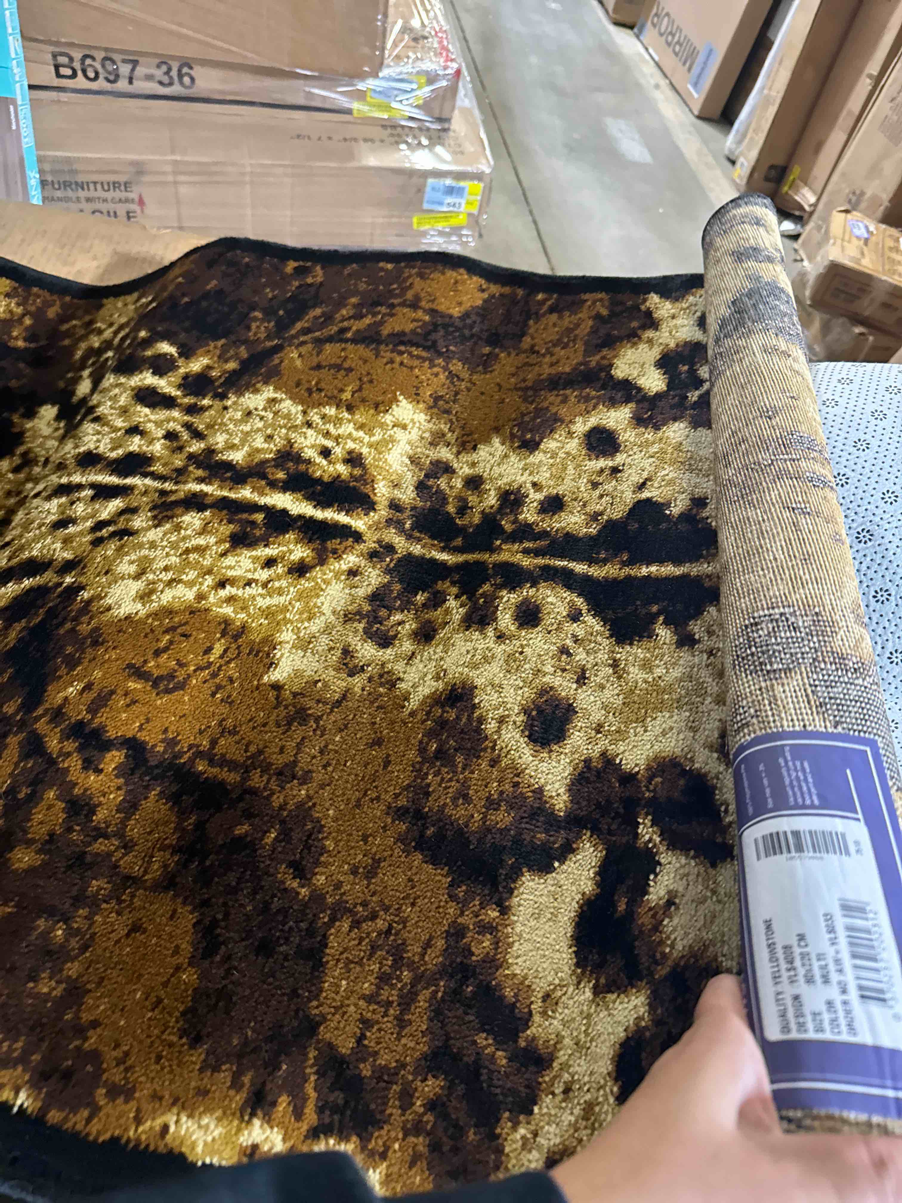 Condition photo showing New/Like New for Conrad Trading YLS4008 2x7 2 ft. 7 in. x 7 ft. 3 in. Yellowstone Cowhide Machine Made Runner Rug  Black