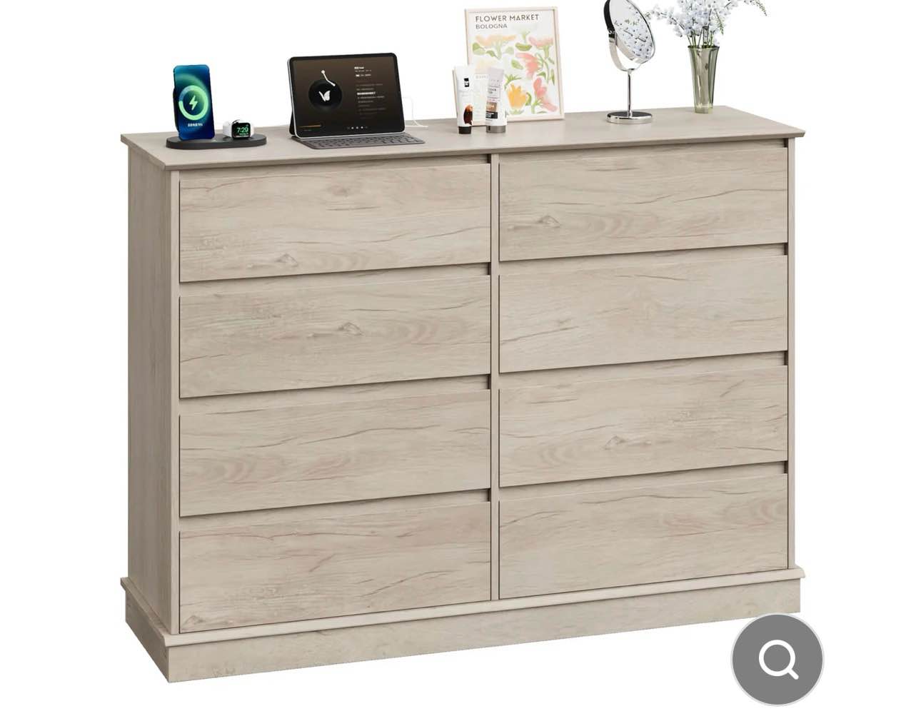 garvee 8 drawer dressers for bedroom, chest of drawers with deep drawers, large double dresser for closet with wide top, horizontal wooden dresser for living room, hallway, kids room - oak