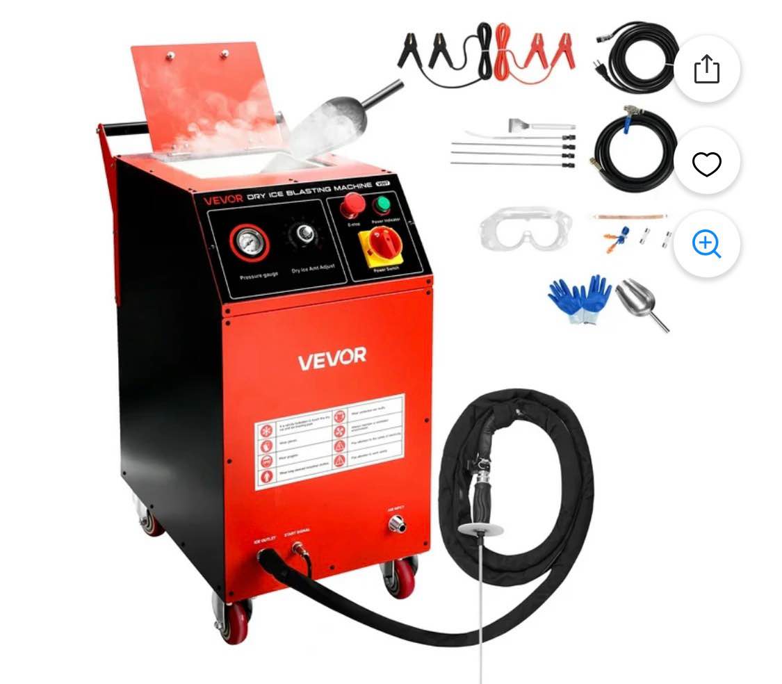vevor dry ice blasting machine, 16.5lbs (7.5kg) capacity dry ice cleaning machine with 4 nozzles, adjustable pressure & dry ice amount, movable blaster cleaner for auto ship aviation chemical, 120v