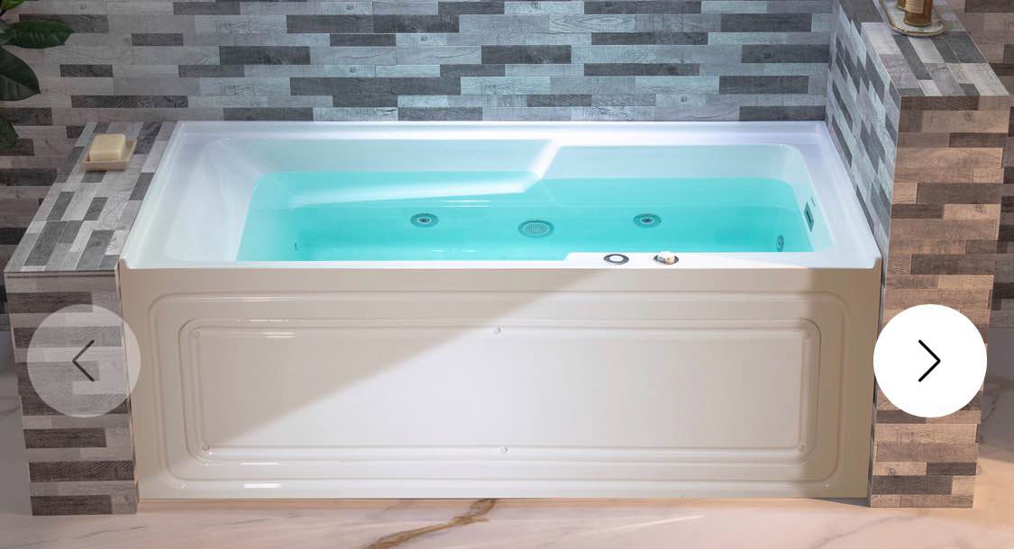 WOODBRIDGE 60" Alcove Acrylic Rectangular Whirlpool Heated Jetted Tub in White with Right Drain, Chrome pop-up Drain Included BS6030R