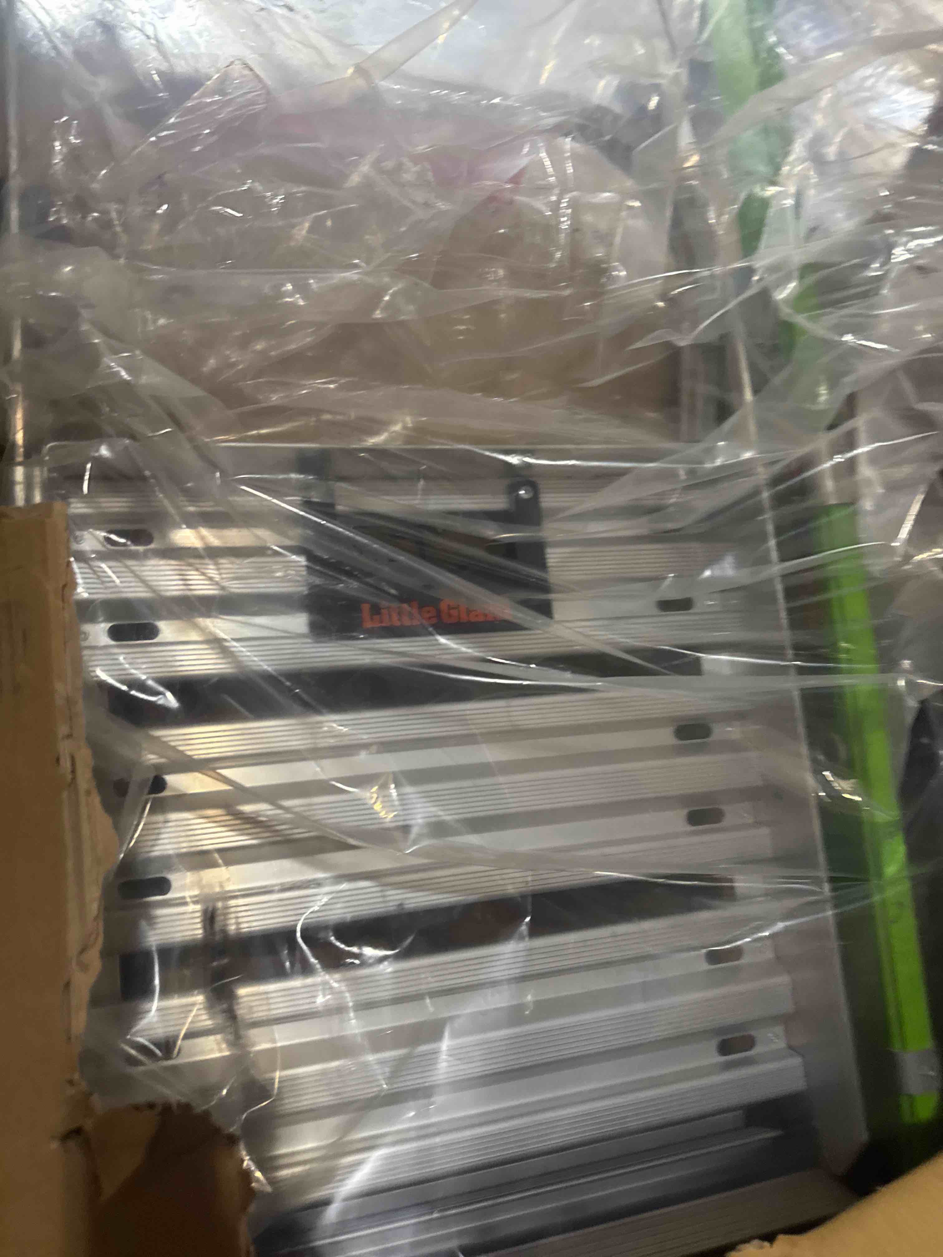 Condition photo showing Good Condition for little giant fortress at, 4'–8' adjustable fiberglass platform ladder – type iaa 375 lb rated, enclosed platform, auto-closing gate, outriggers, ground cue, bubble level, d-ring tie-offs