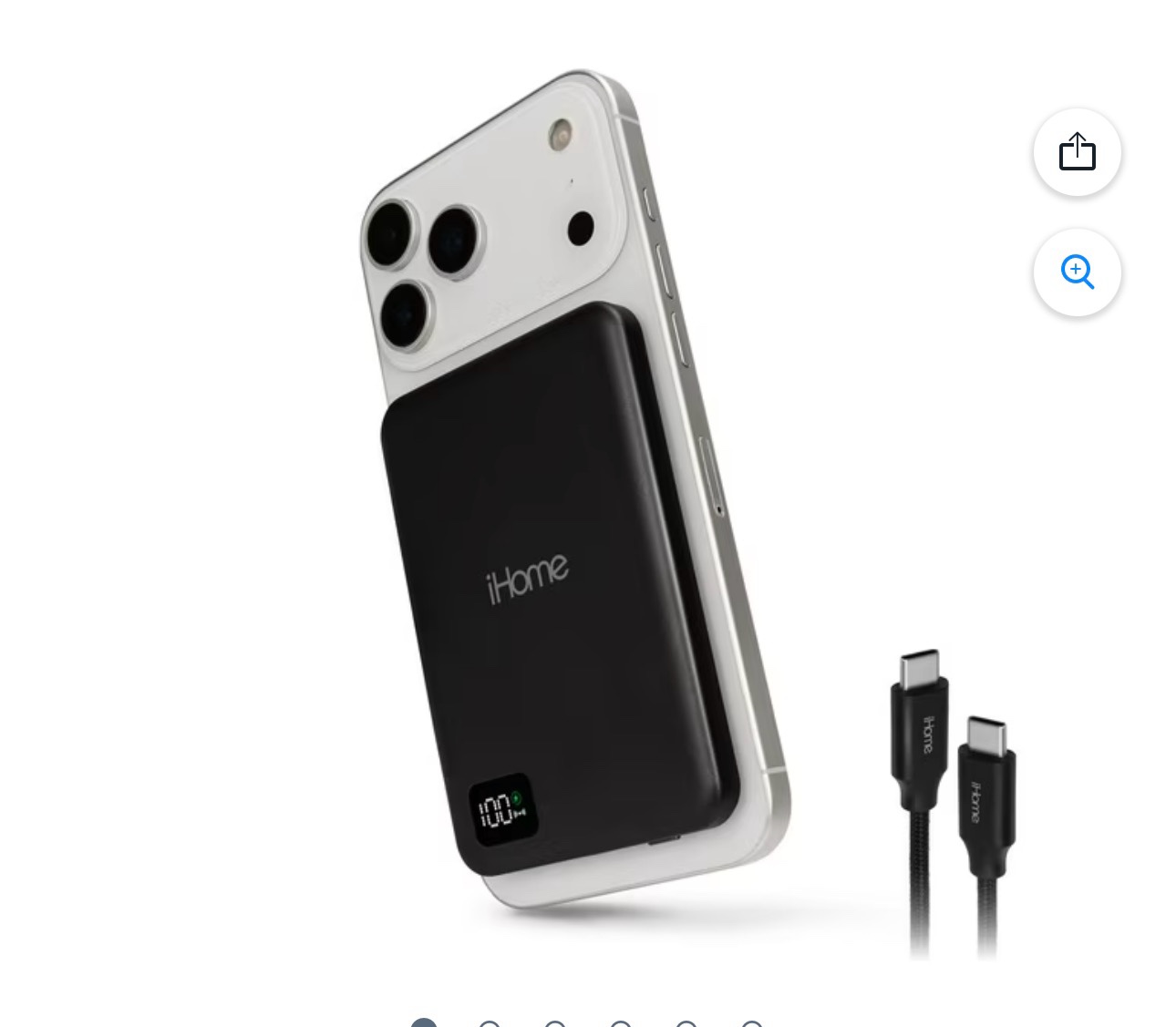 ihome 500mah magnetic power bank with 6ft usb-c cable megsafe compatible, 20w rapid power delivery  