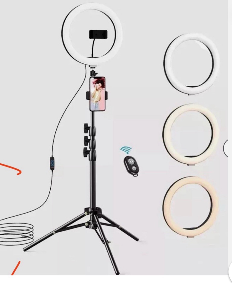 LETSCOM F-533 10.2" Selfie Ring Light Dimmable with Tripod Stand, 2Phone Holders