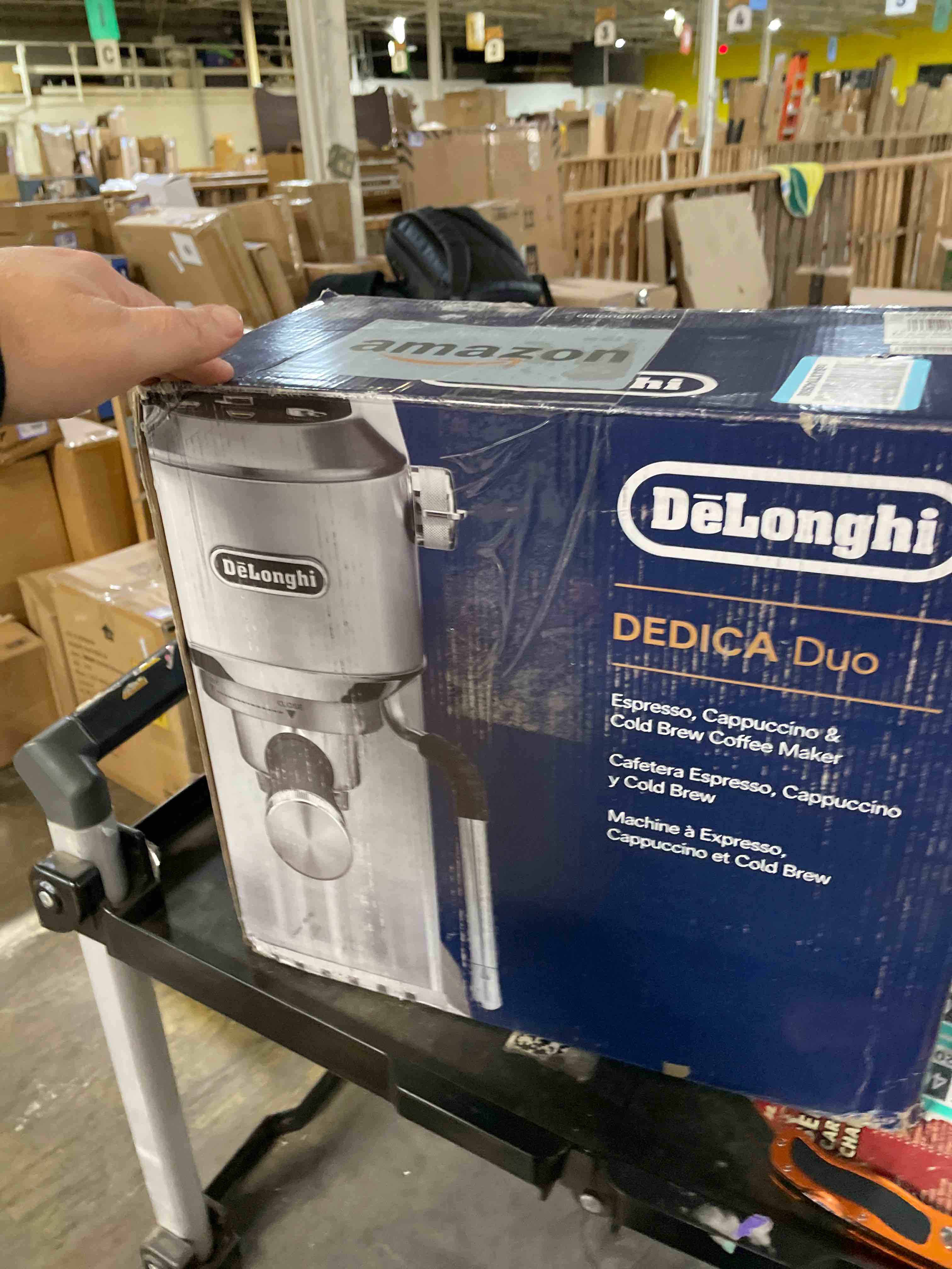 Condition photo showing Good Condition for De'Longhi Dedica Duo Compact Espresso Machine - Cold Brew Coffee Maker with Milk Frother Wand- for Espresso, Hot & Iced Coffee, Cappuccinos, Lattes & Home Barista Brewing, Stainless Steel