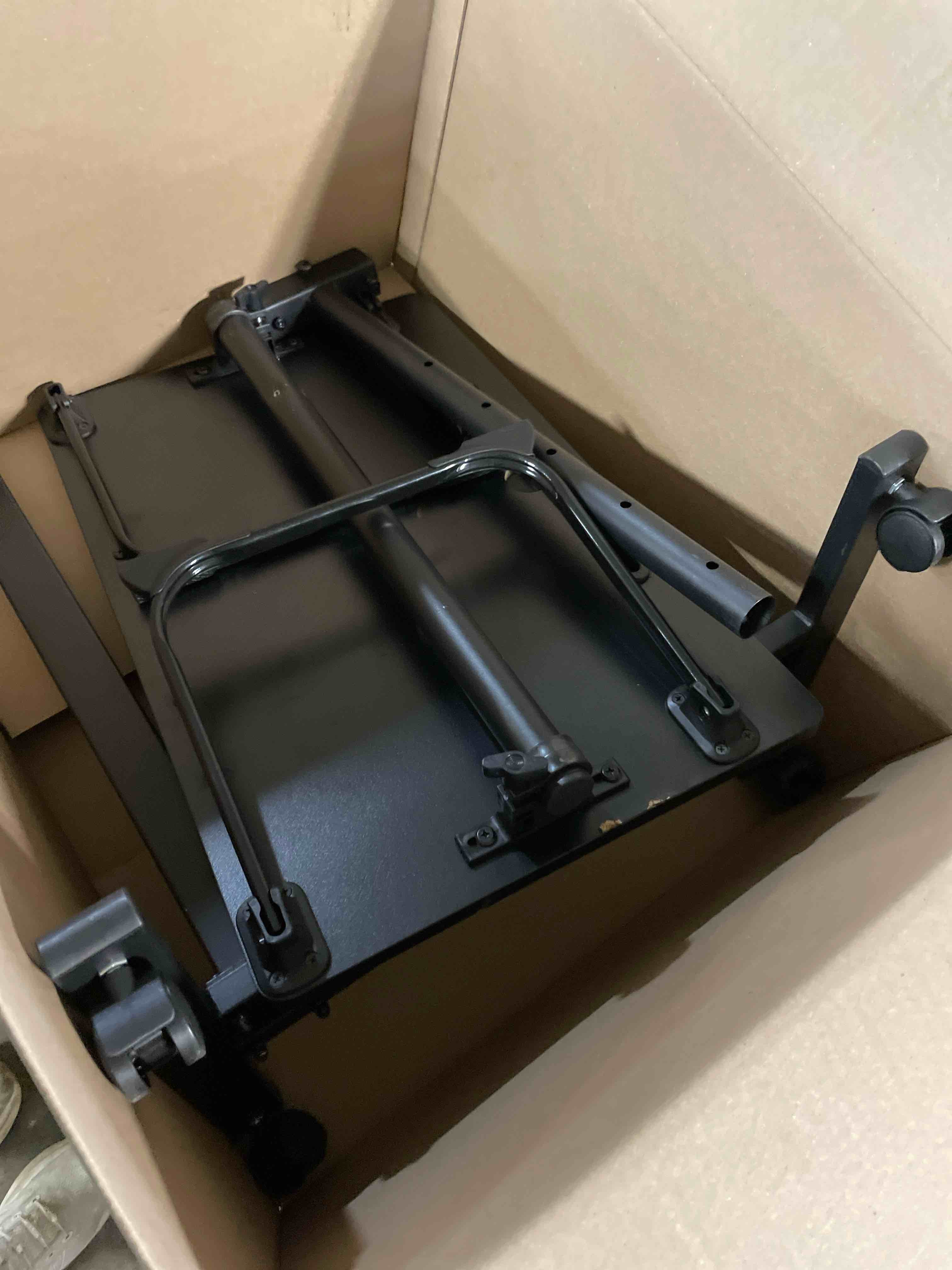 Condition photo showing As Is for Mobile Folding Desk 25 Inch - No Assembly Sit-Stand Desk,Height Adjustable Rolling Laptop Desk, Space-Saving Portable Desk with Wheels for Home Office Craft & Study, Black