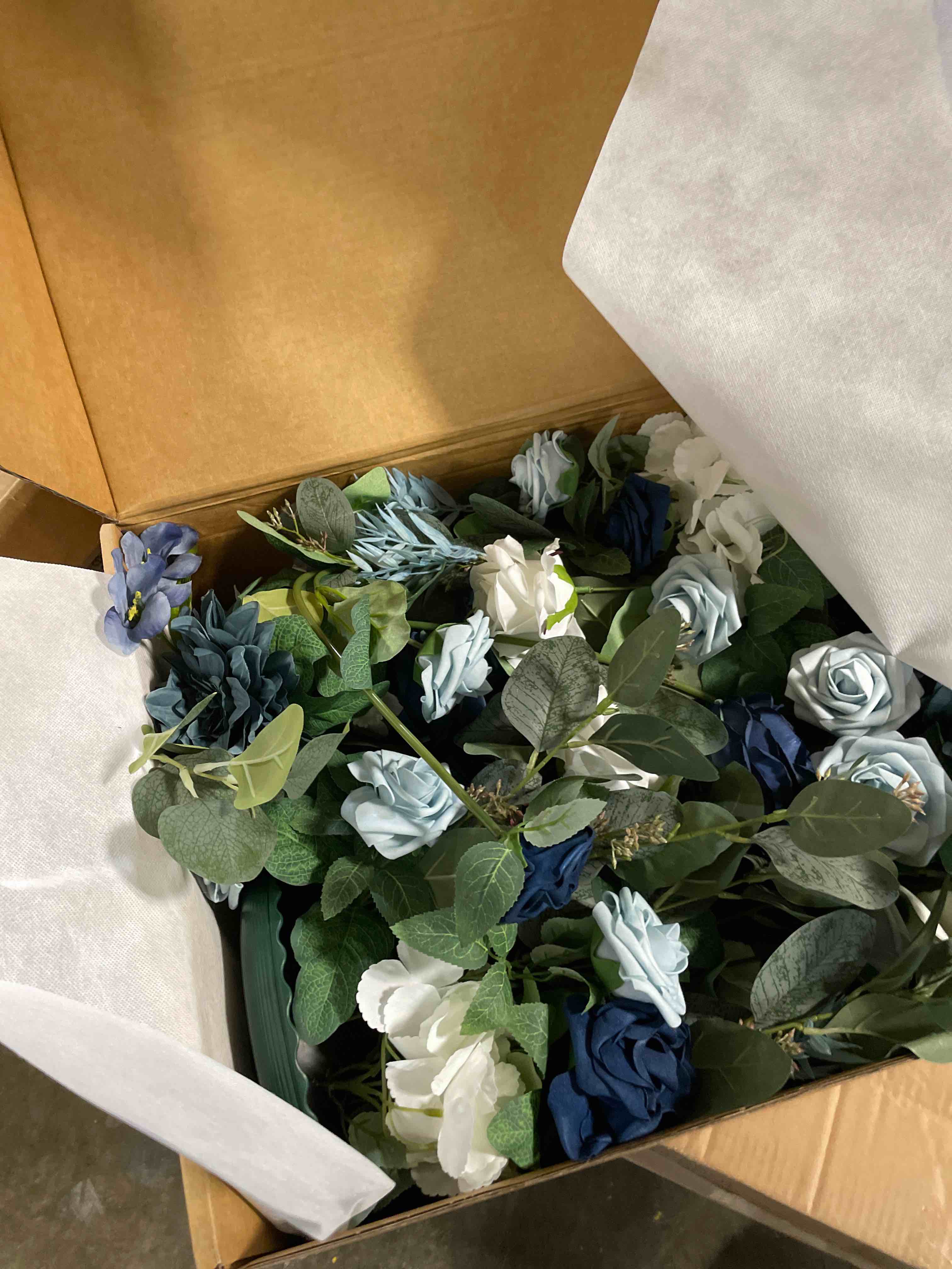 Condition photo showing New/Like New for Ling's Moment 41" Tall Free Standing Artificial Flowers Arrangements 2 pcs Wedding Arch Altar Stage Decorations Dusty Blue Navy for Ceremony Reception Silk Rose Fake Floral Party Outdoor Beach Decor Blu-dusty Blue & Navy 41" Tall x 22" Cross