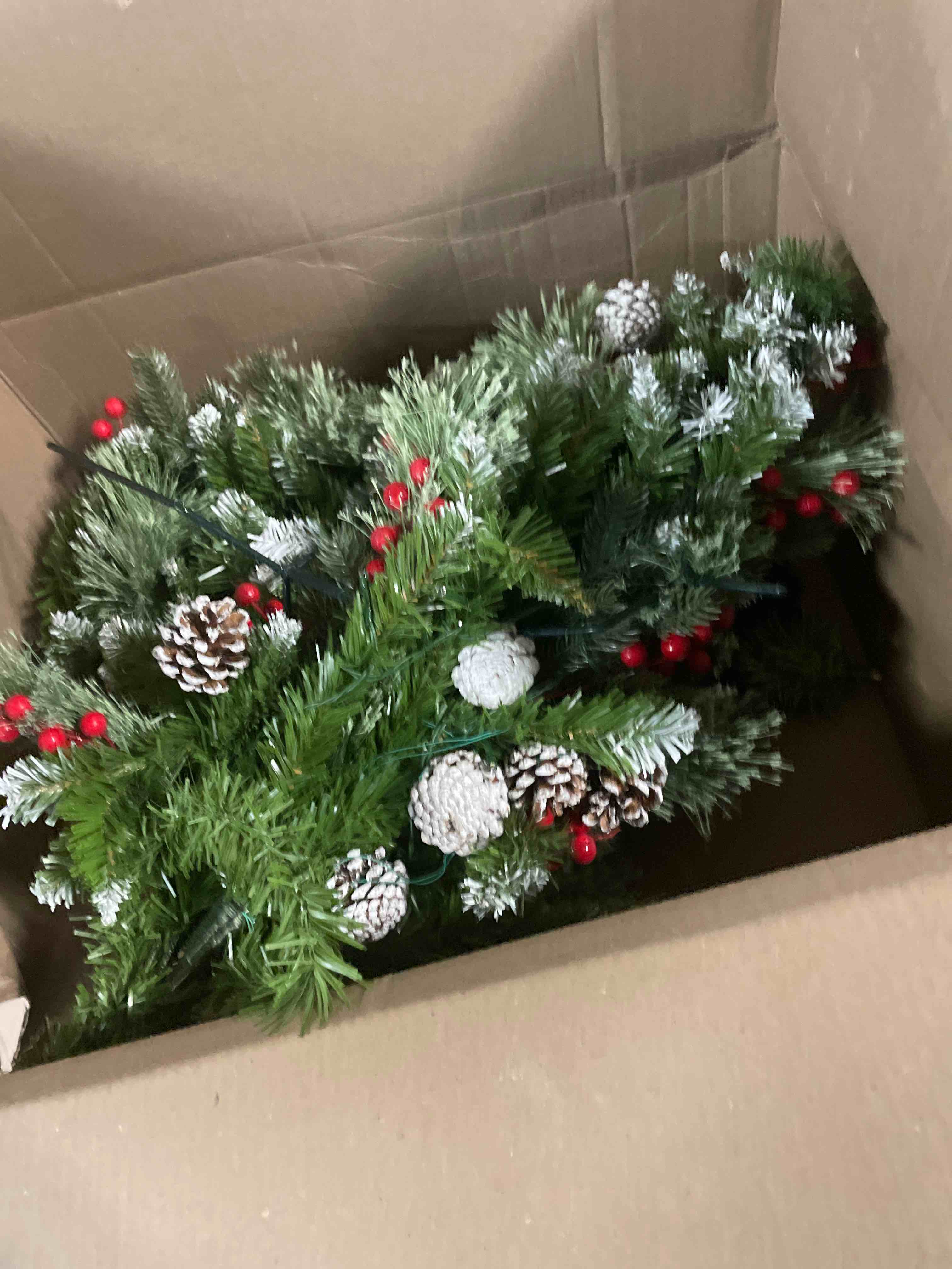 Condition photo showing New/Like New for National Tree Company 18 in Pre-Lit Frosted Berry Artificial Christmas Urn Filler, Christmas Decoration with Pinecones, 35 Clear LED Lights, 175 Tips, Timer, Tripod Stake, Green