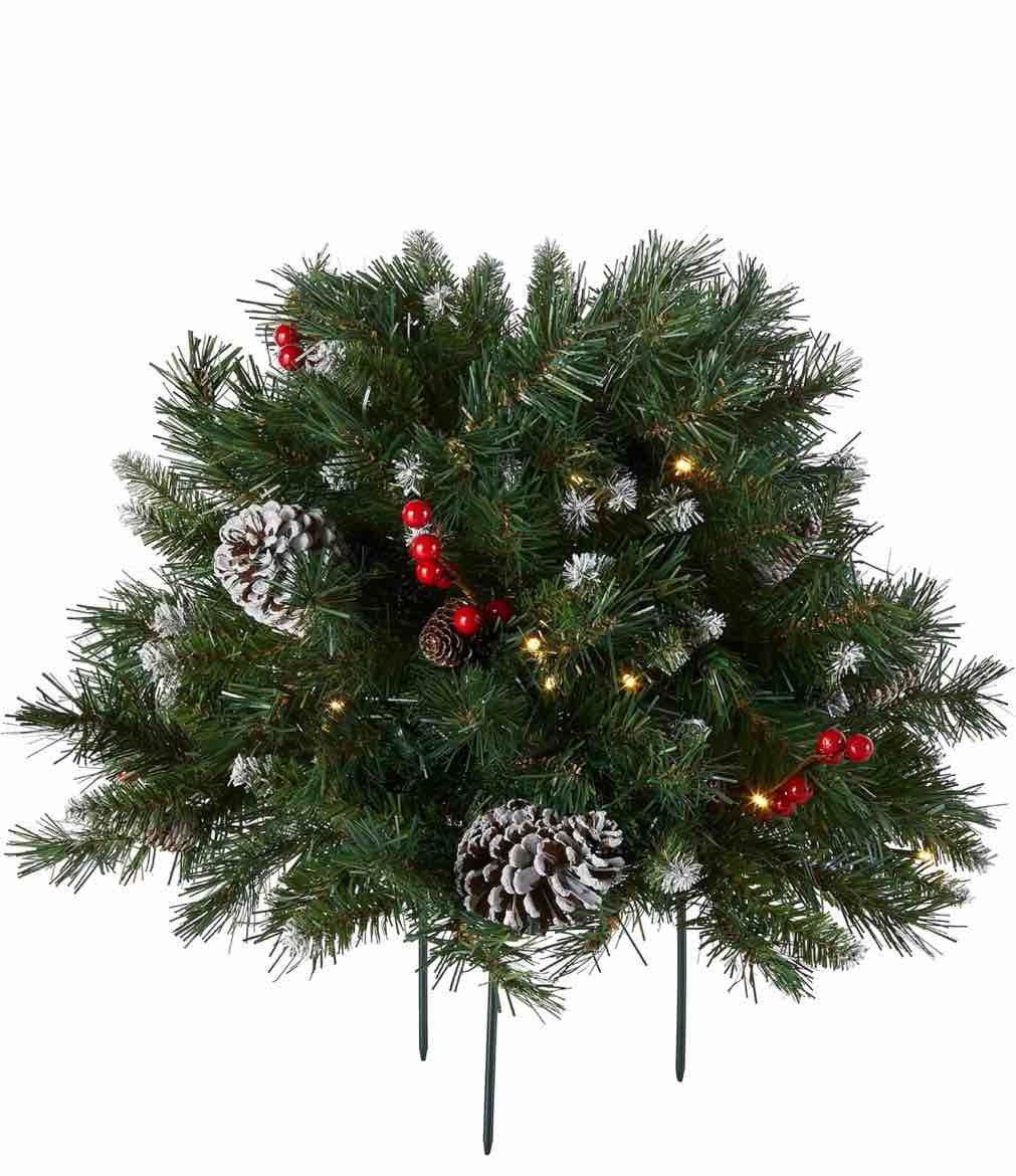 National Tree Company 18 in Pre-Lit Frosted Berry Artificial Christmas Urn Filler, Christmas Decoration with Pinecones, 35 Clear LED Lights, 175 Tips, Timer, Tripod Stake, Green