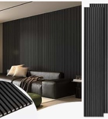 Art3d 2-Pack 96" x 24” Acoustic Wood Panels for Wall, Soundproof Wood Slat Panel for Wall and Ceiling, 3D Fluted Sound Absorbing Paneling for Interior Wall Decor, Living Room, Bedroom - Blackwood 2pcs -Blackwood
