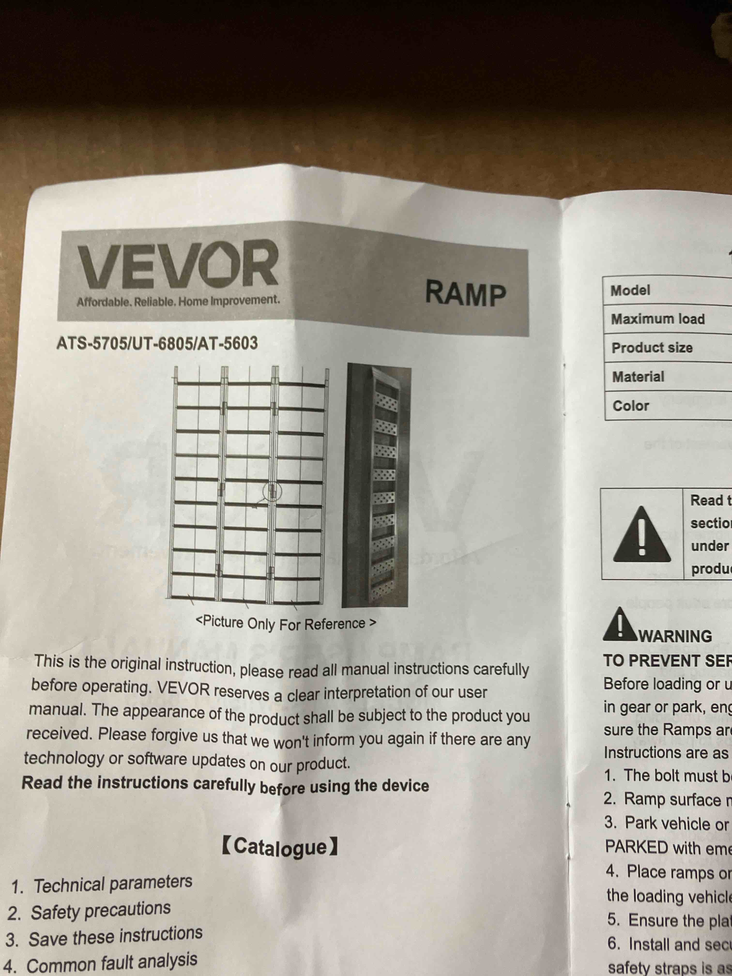 Condition photo showing New/Like New for Vevor aluminum silver 1250lb cap. ramp. 1980x305x53 mm