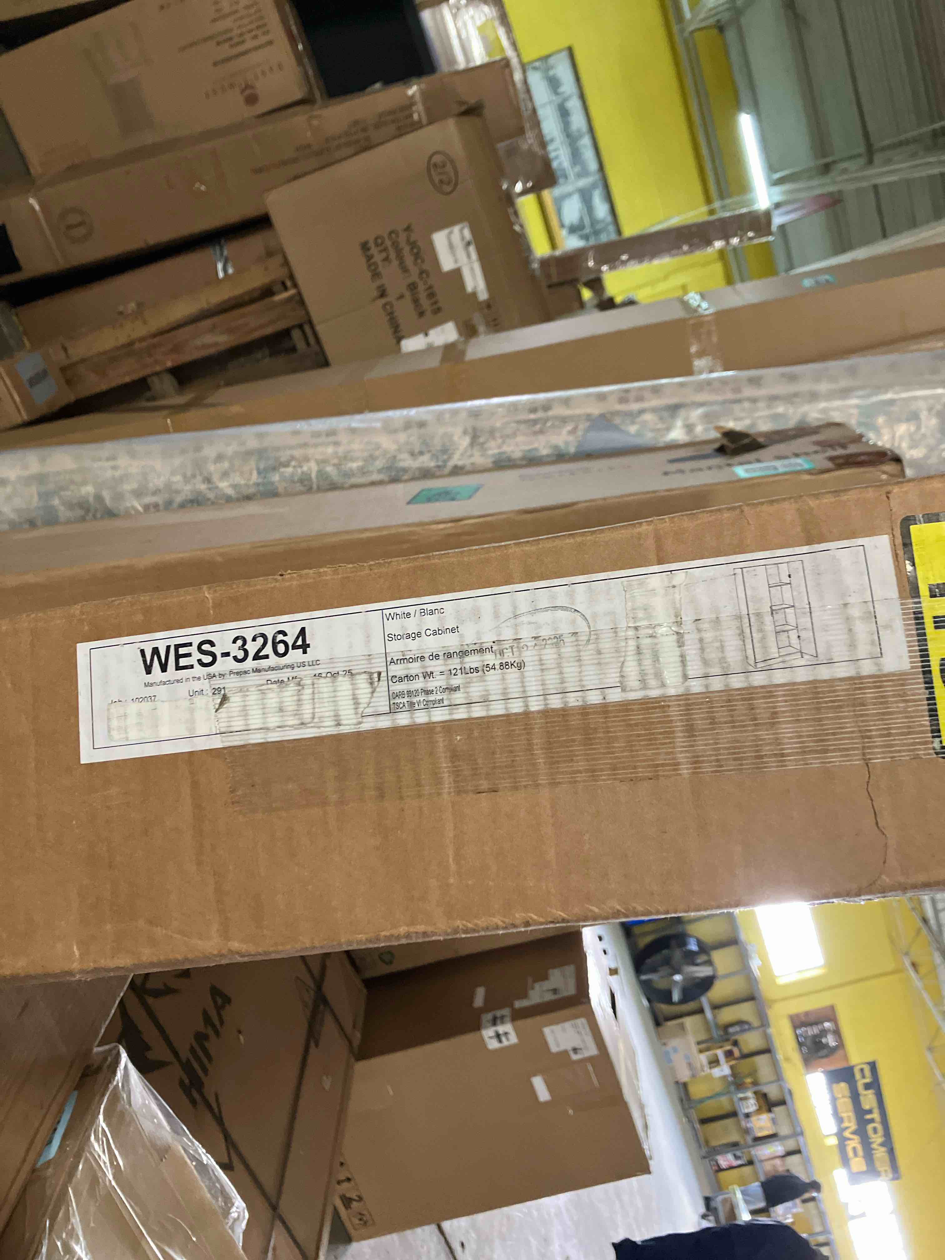 Condition photo showing New/Like New for WES-3264 prepac manufacturing white storage cabinet