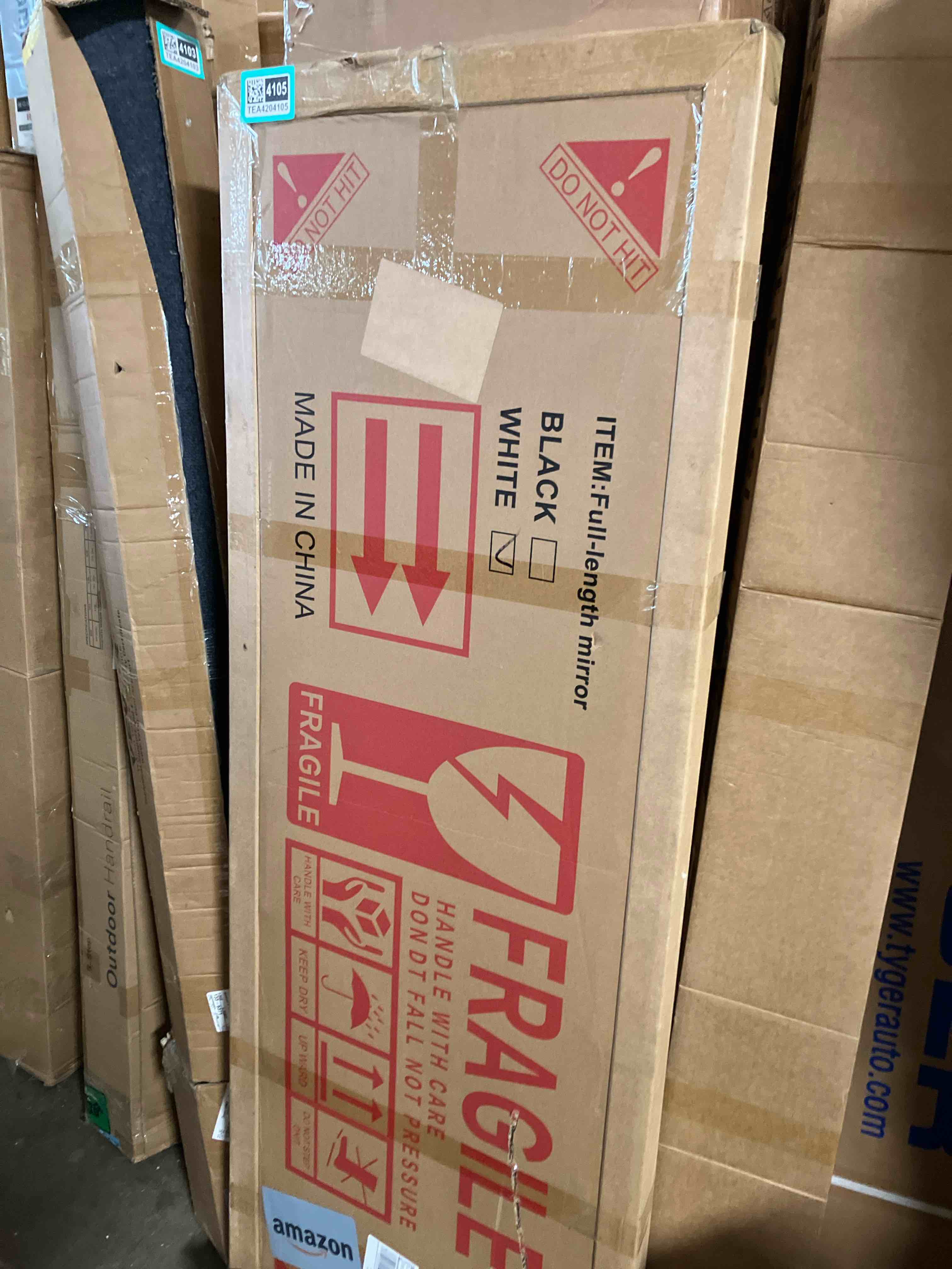 Condition photo showing New/Like New for Arched Full Length Mirror with Solid Wood Frame, 65x22 Farmhouse Wall Mirror Full Length with Stand, Vertical Hanging, Leaning Standing for Bedroom, Living Room, Rustic White Rustic White 65"L x 22"W