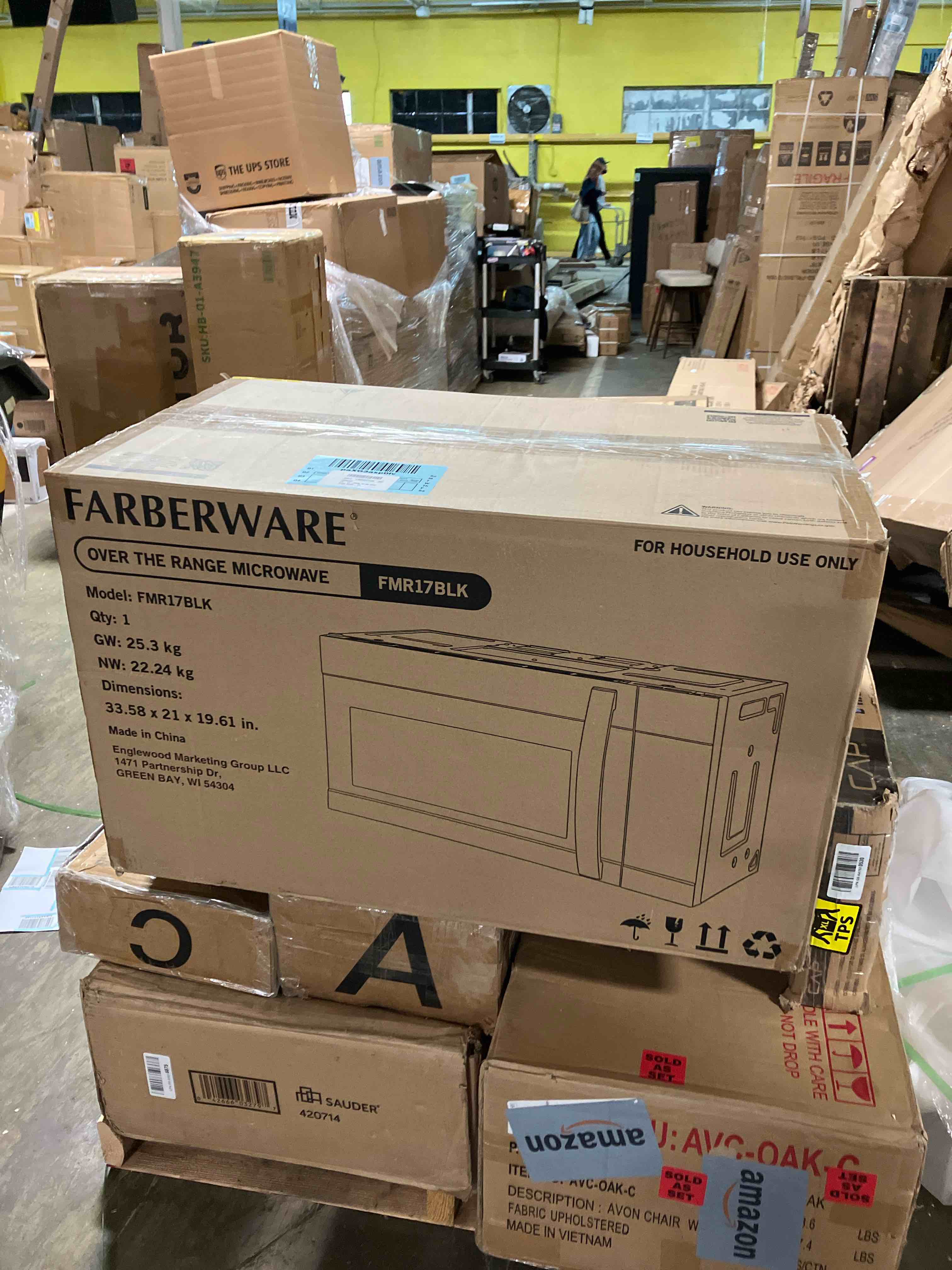 Condition photo showing New/Like New for Farberware Over-the-Range Microwave Oven, 1.7 Cu. Ft. - 1000W - Auto Reheat, Multi-Stage Cooking, Melt/Soften Feature, Child Safety Lock, LED Display - Space Efficient & Powerful - Black