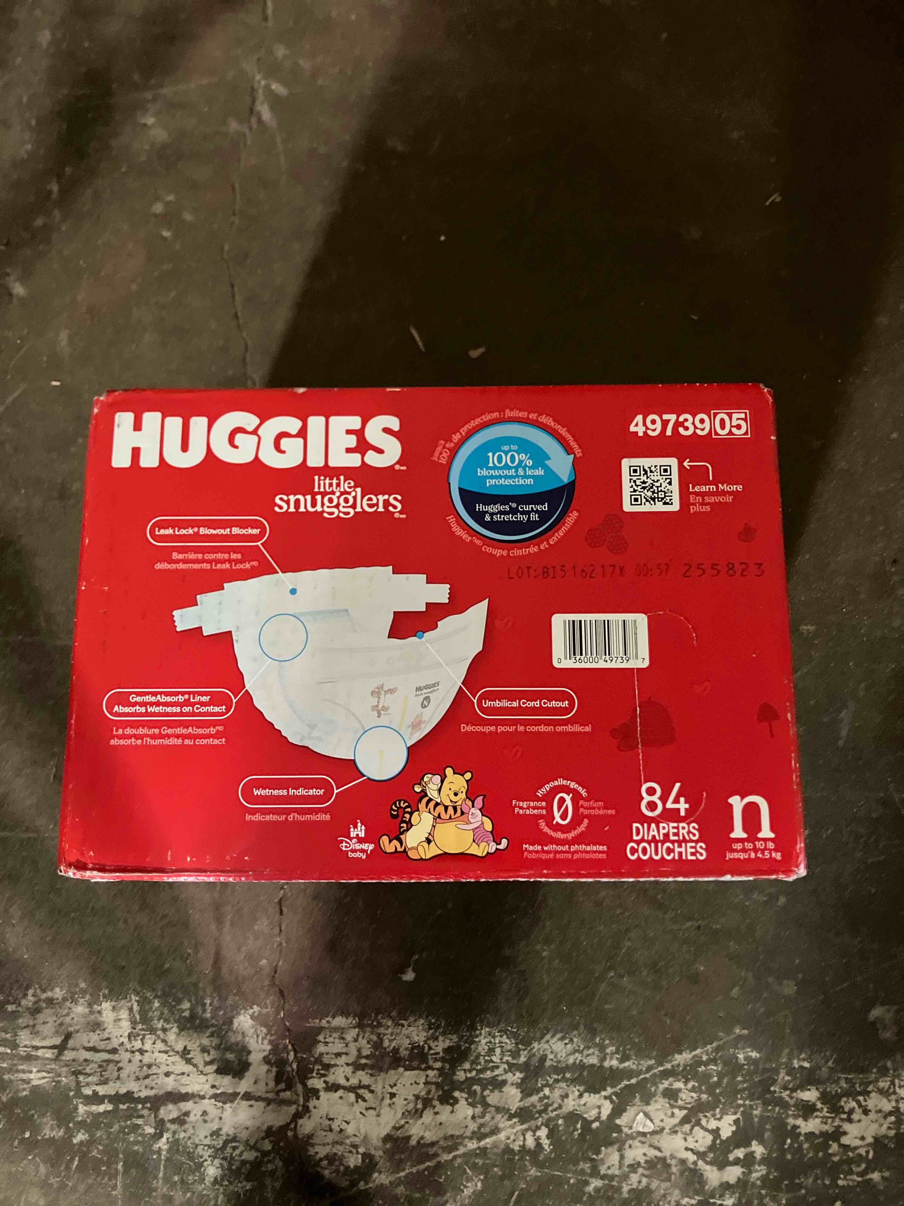 Condition photo showing New/Like New for Huggies Size Newborn Diapers, Little Snugglers Baby Diapers, Size Newborn (up to 10 lbs), 84 Count, Packaging May Vary Newborn 84