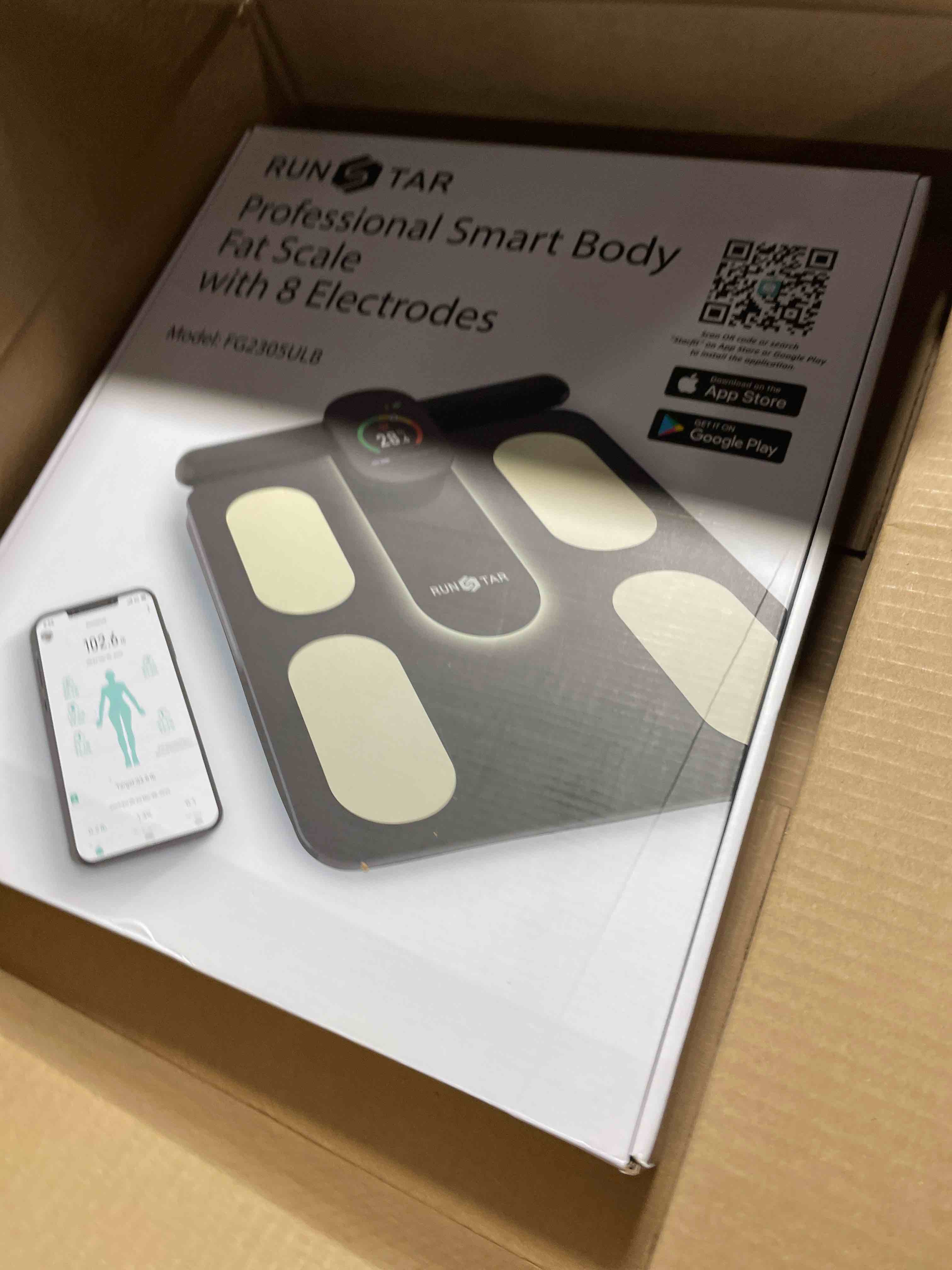 Condition photo showing New/Like New for RunStar Smart Scale FSA&HSA Eligible, 8 Electrodes Digital Bathroom Scale for Body Weight and Fat, BMI, Muscle Mass 28 Body Composition Measurement, with Full-Color TFT LCD on Retractable Handle black