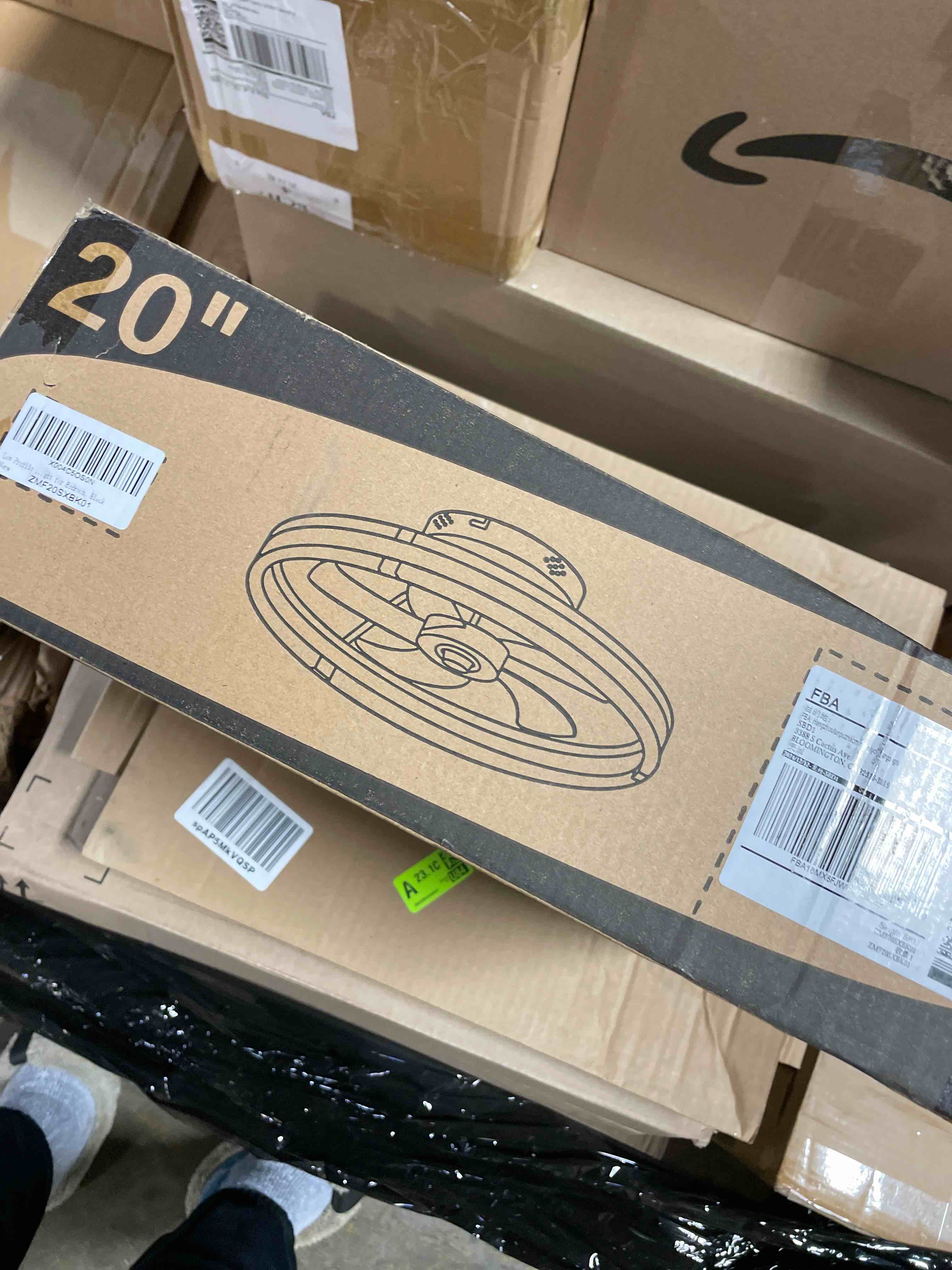 Condition photo showing As Is for ZMISHIBO Ceiling Fans with Lights and Remote, 19.7'' Low Profile Ceiling Fan, 3000-6000K Dimmable Modern Flush Mount LED Fan Light, 6 Wind Speeds, Black Fandelier Ceiling Fans for Bedroom Black 19.7 INCH (Missing hardware)