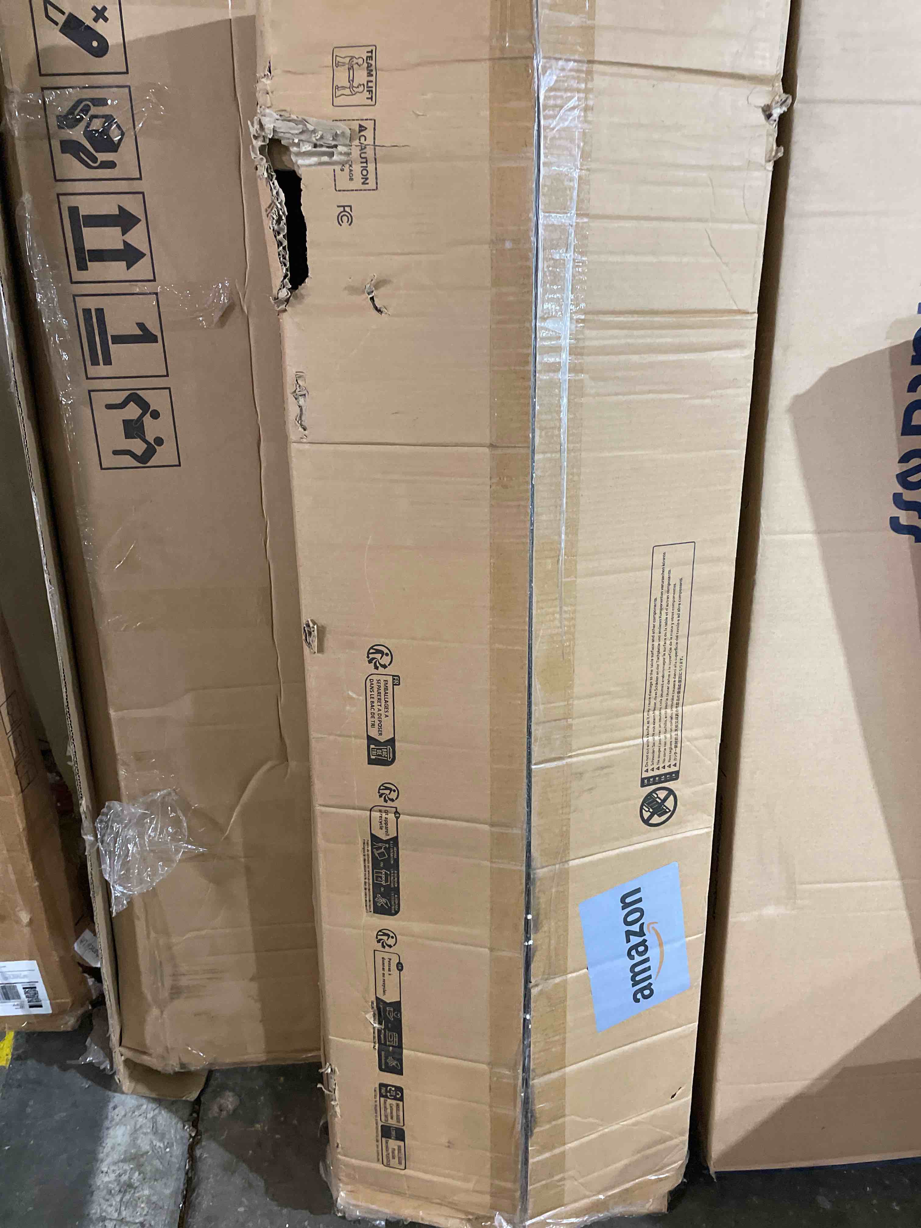 Condition photo showing Good Condition for Electric Standing Desk with 2 Drawers & Keyboard Tray and USB & LED Lights, 55inch Rustic Brown, Height Adjustable Desk with Power Outlets & LED Lights, Stand Up Desk with Monitor Shelf